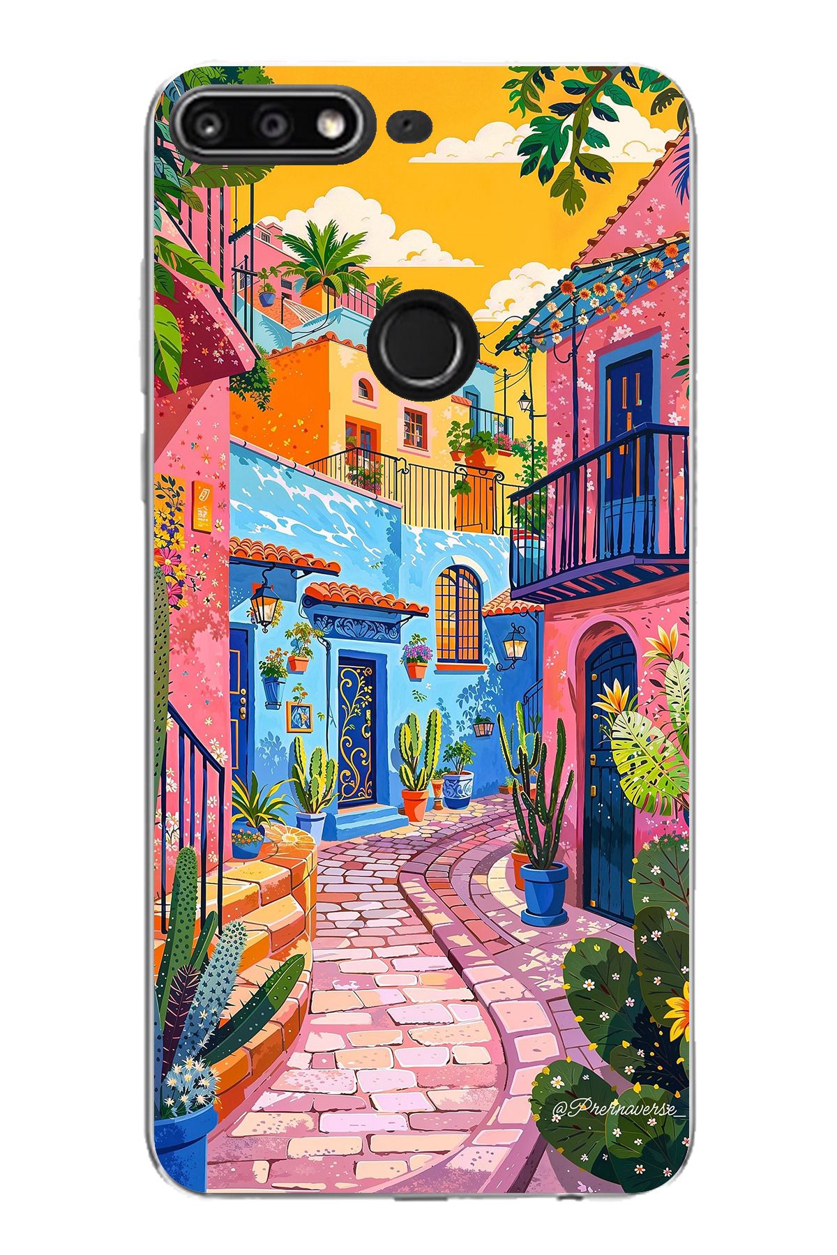 TechTree Huawei Y7 2018 - Honor 7C Uyumlu Renkli Sanat Sokak Silikon Kılıf