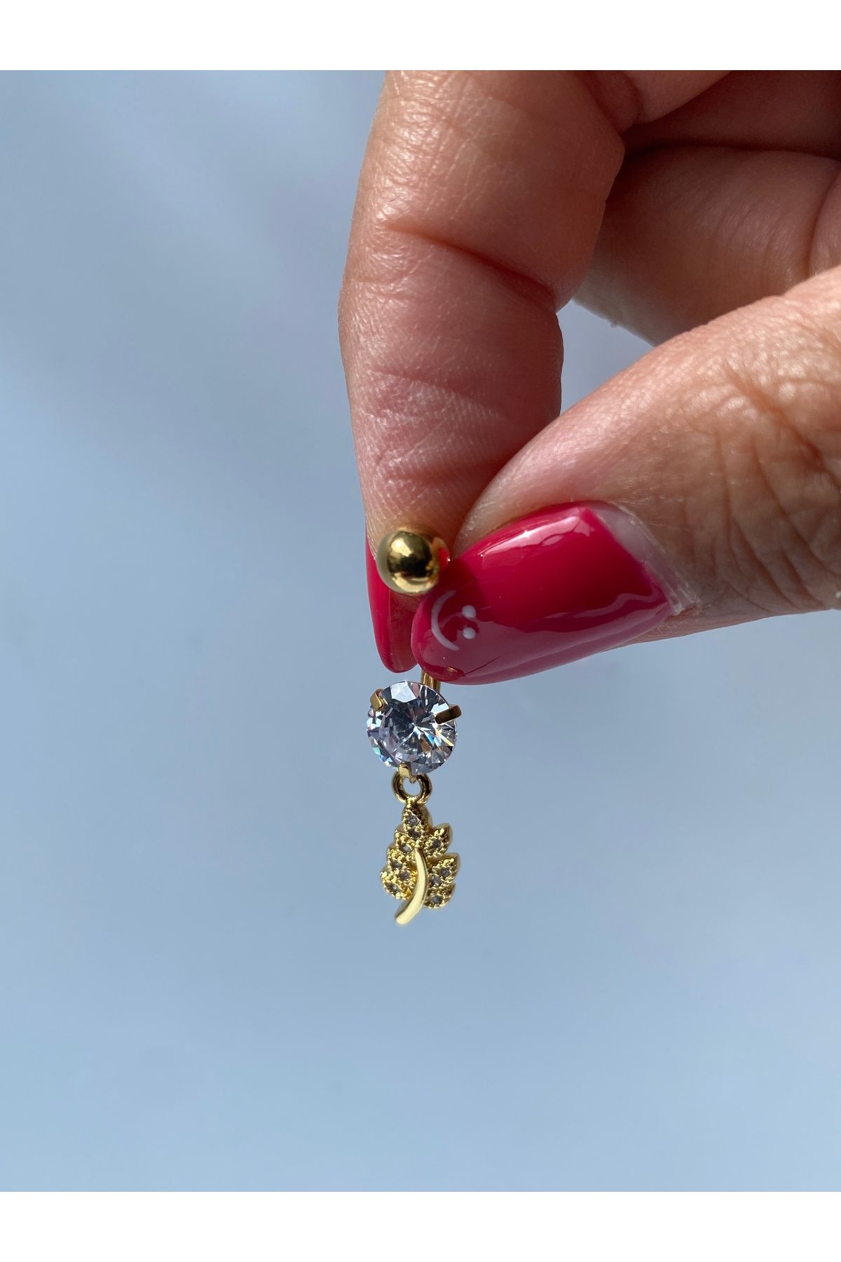 kurukafagift Göbek Çelik Piercing Yaprak Desenli Zirkon Taşlı