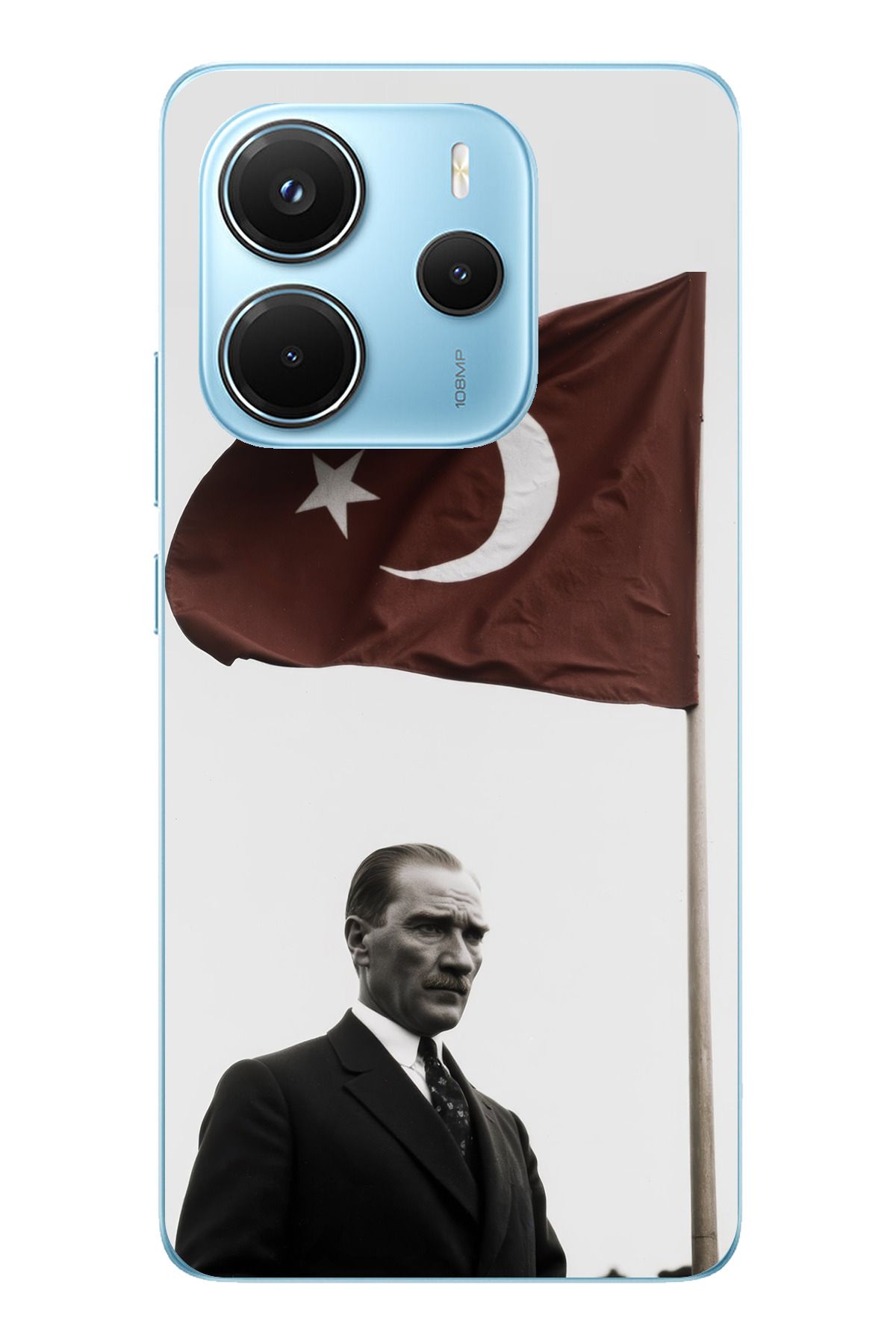 TechTree Redmi Note 14 4G Uyumlu Atatürk Bayrak Şeffaf Silikon Kılıf