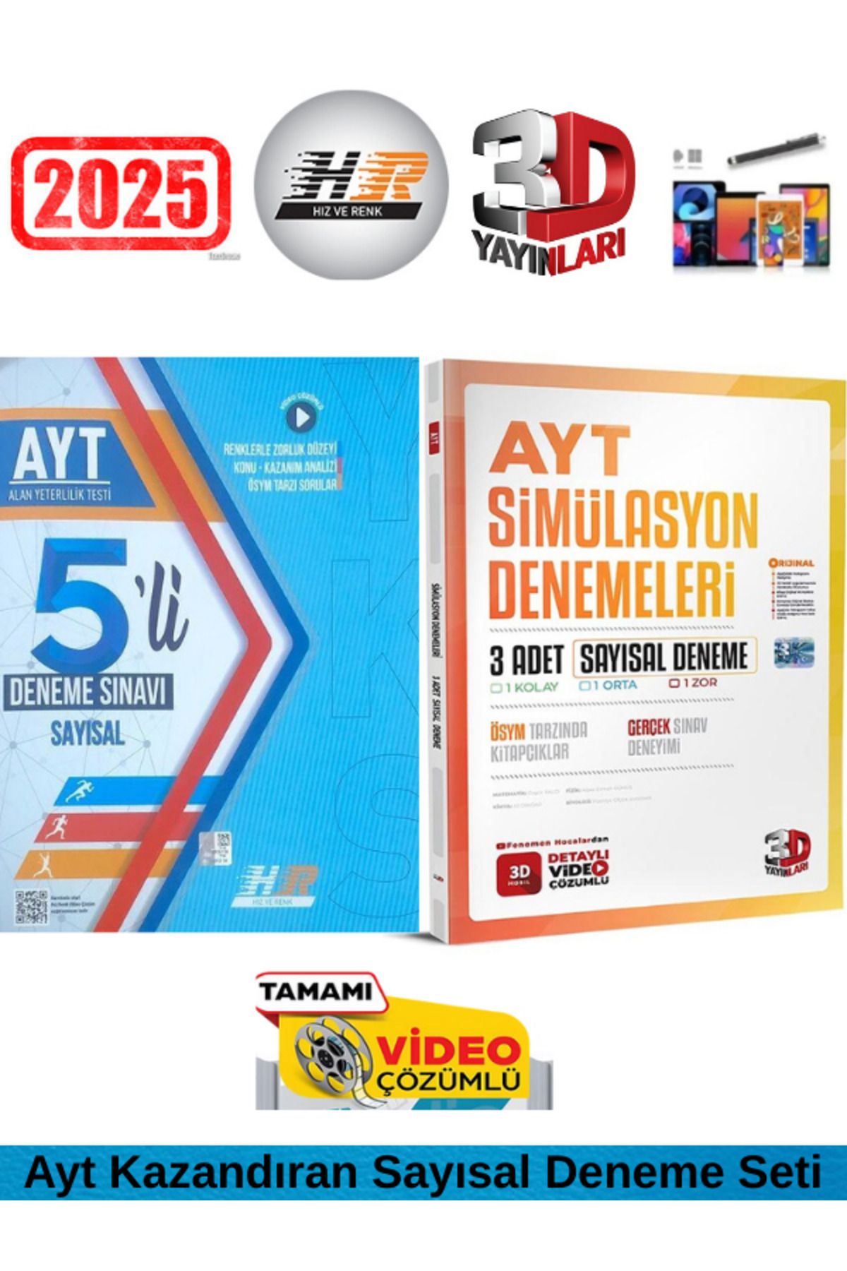 Hız ve Renk Yayınları Ayt Sayısal Video Çözümlü 5 Deneme+3D Simulasyon Ayt Sayısal 3 Deneme Seti+Android Kalem