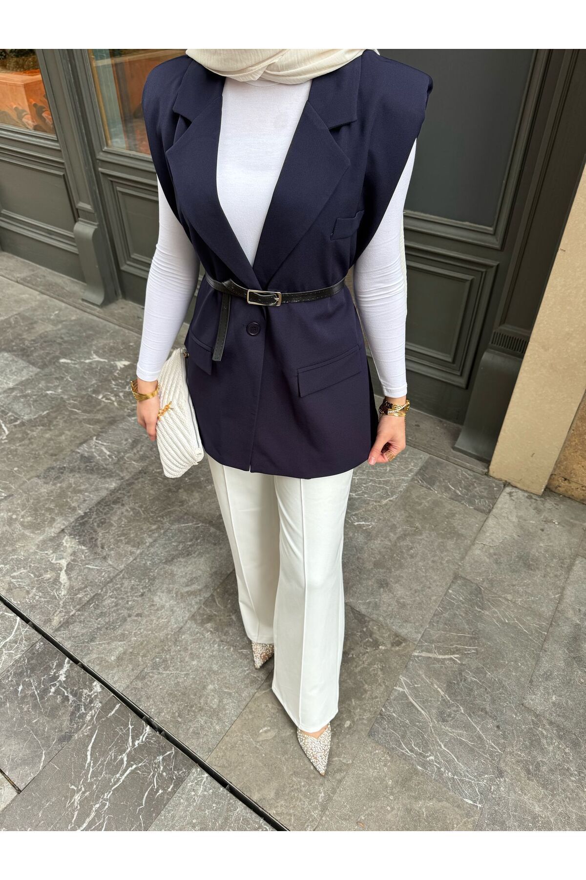 POLANGEL Kemer Detay Oversize Yelek