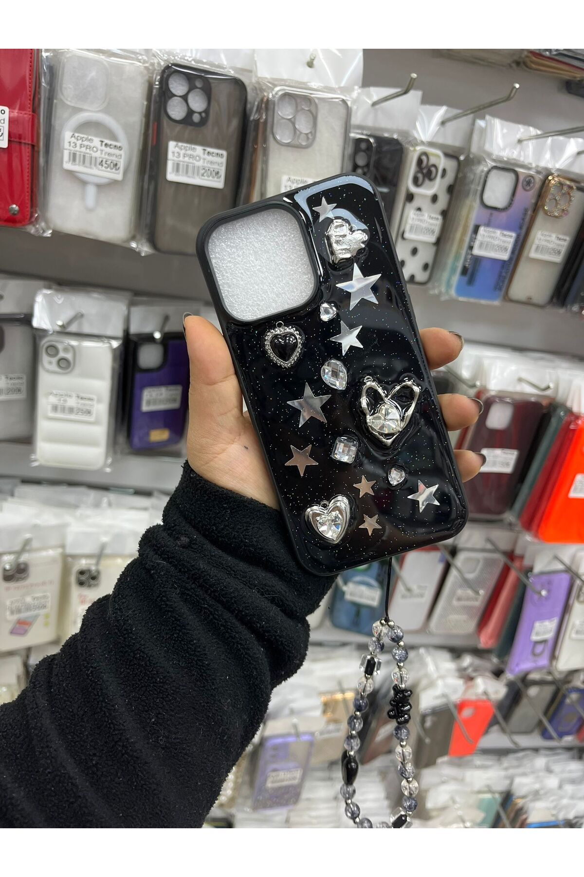TECNOTREND Apple İphone 14 PRO MAX 3D TAŞLI EL TUTMALI SERT SİLİKON KILIF