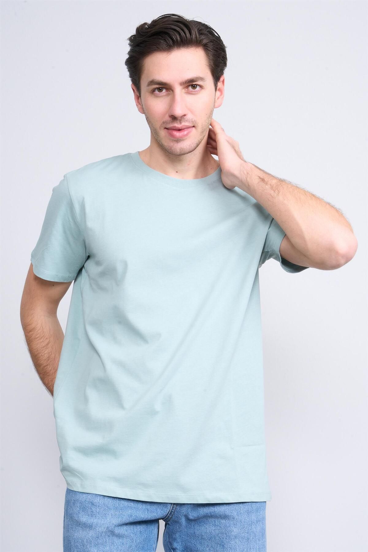 Mentality Çetinkaya Mentality 2772 Bisiklet Yaka Basic T-Shirt Eski Yeşil