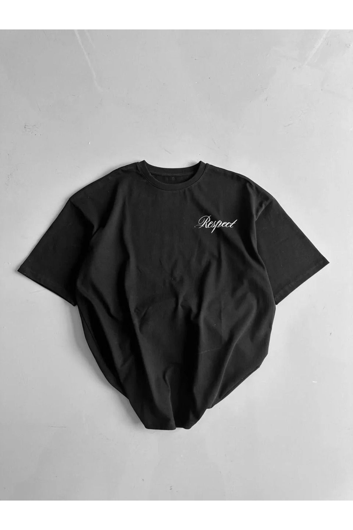 FantaziAtölyesi Baskılı Oversize Bisiklet Yaka T-shirt - Siyah