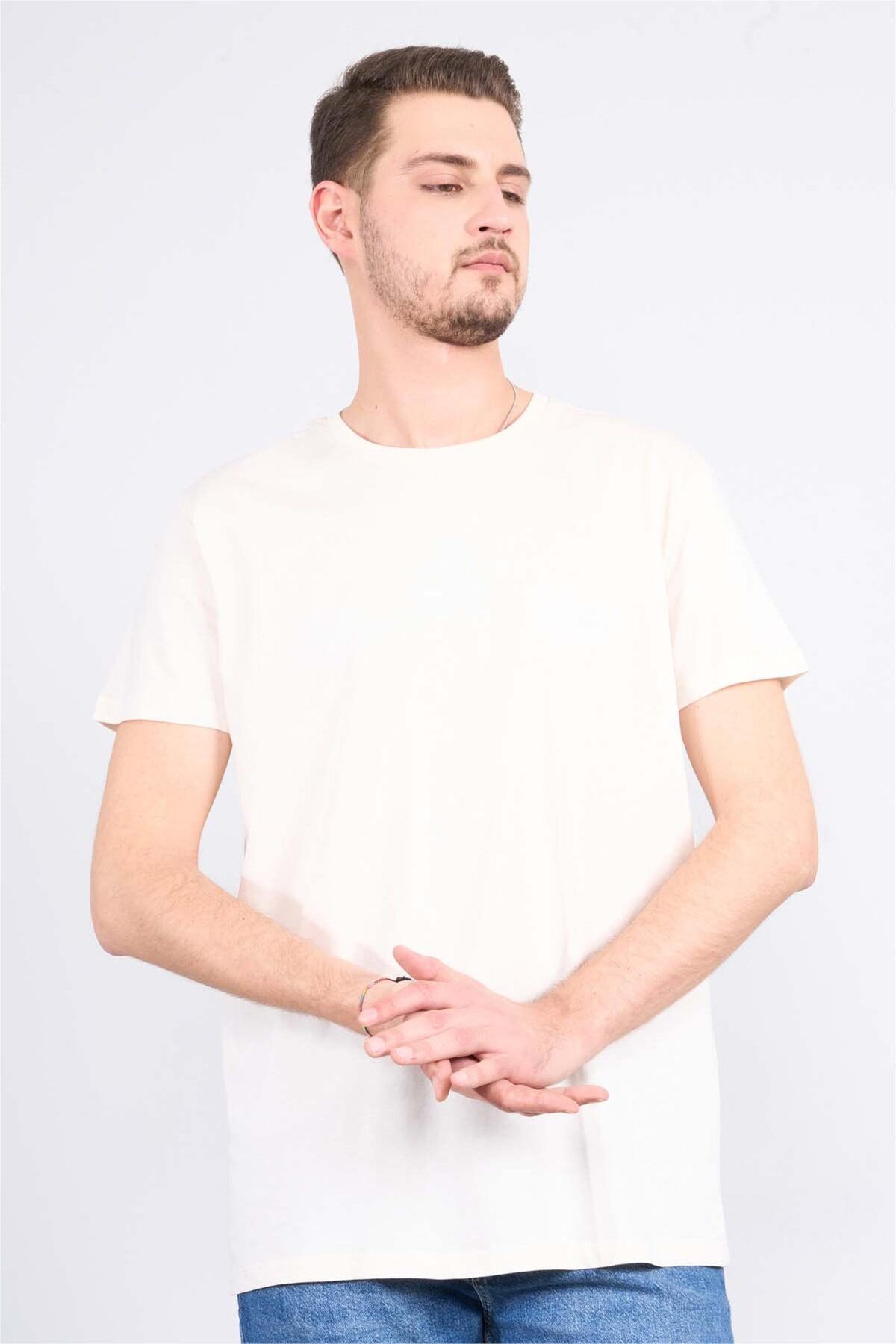 Mentality 2772 Erkek Bisiklet Yaka T-shirt Koyu Krem