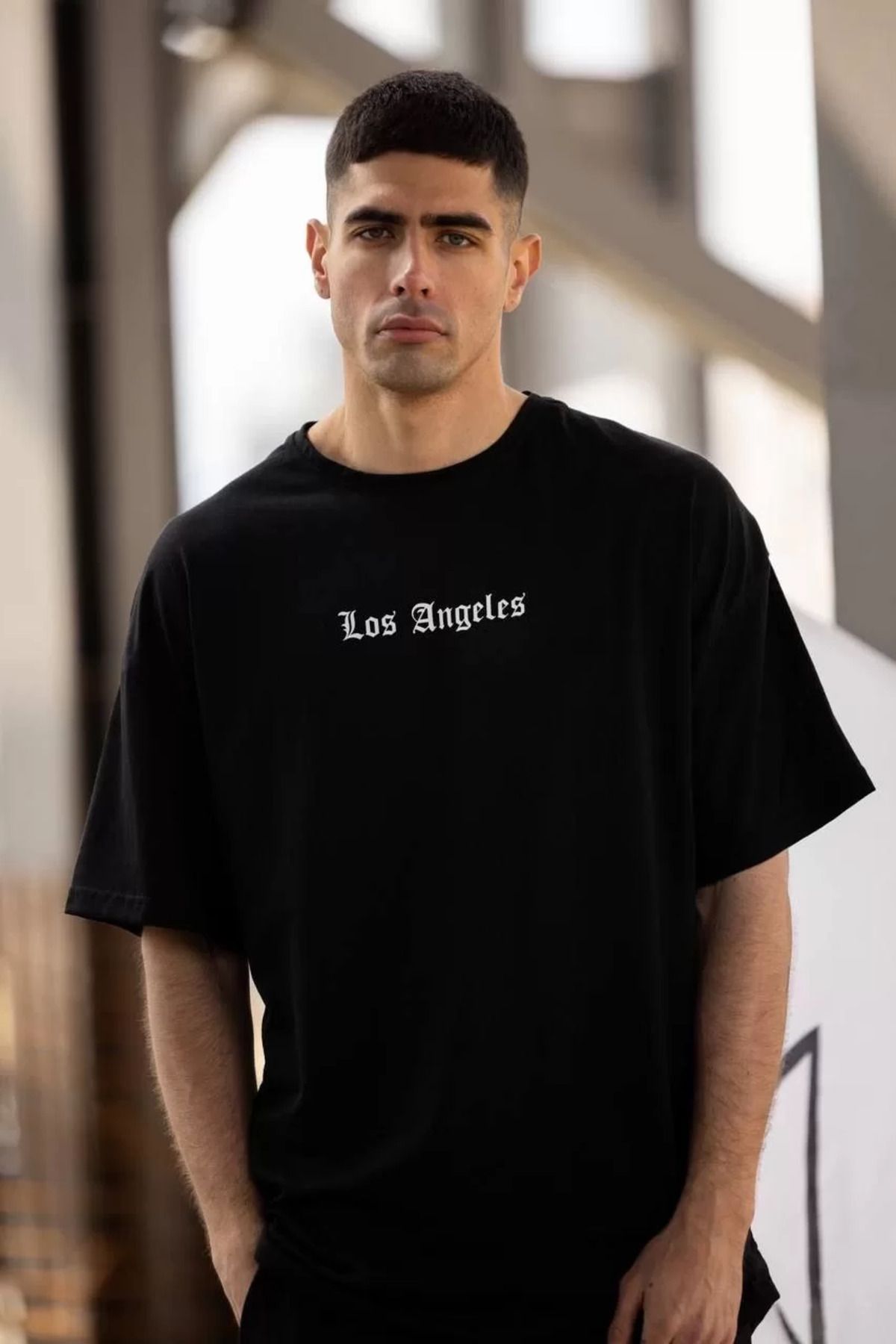 FantaziAtölyesi Unisex Bisiklet Yaka Baskılı Oversize T-Shirt - Siyah