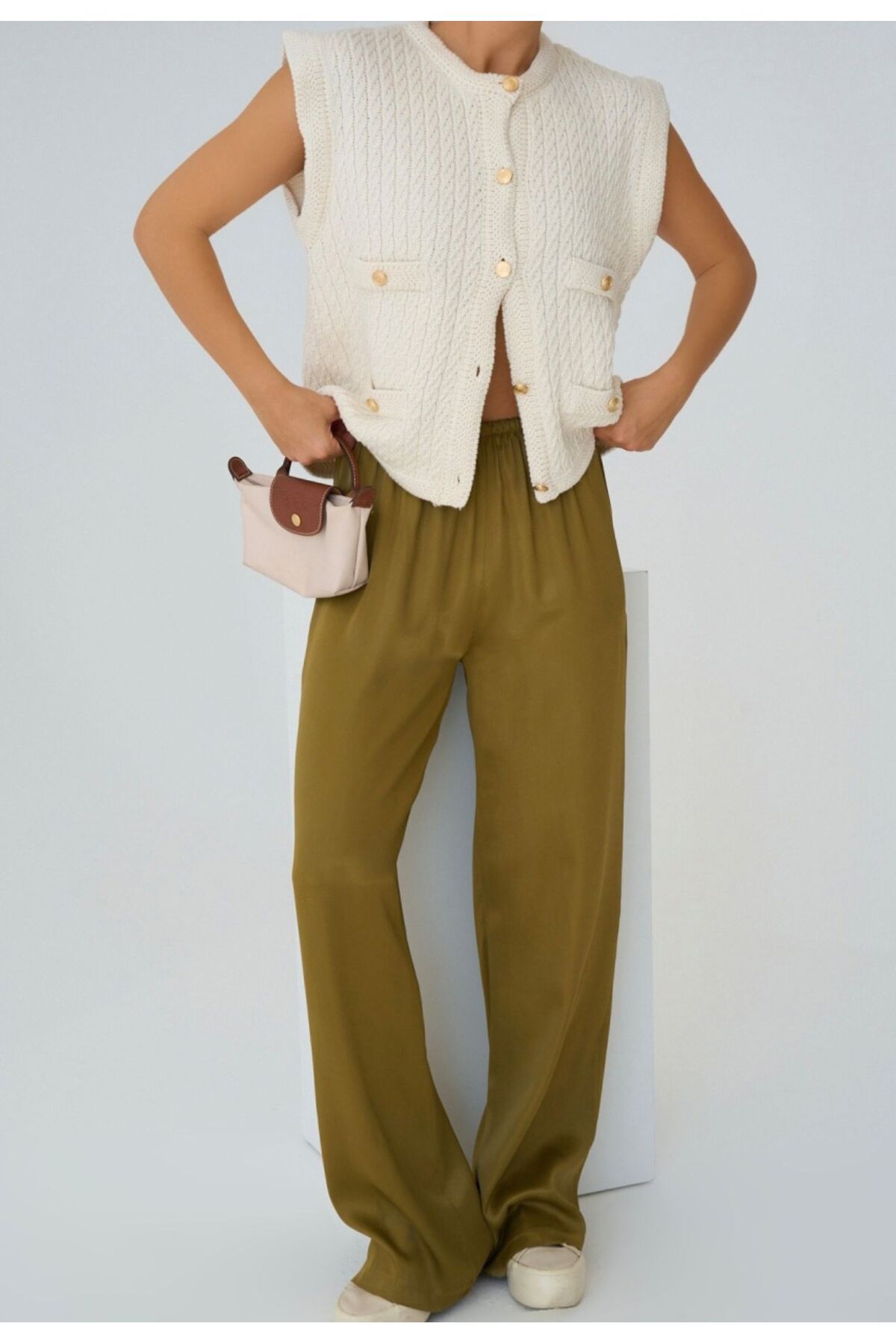 Qu Style SATEN PANTOLON HAKİ