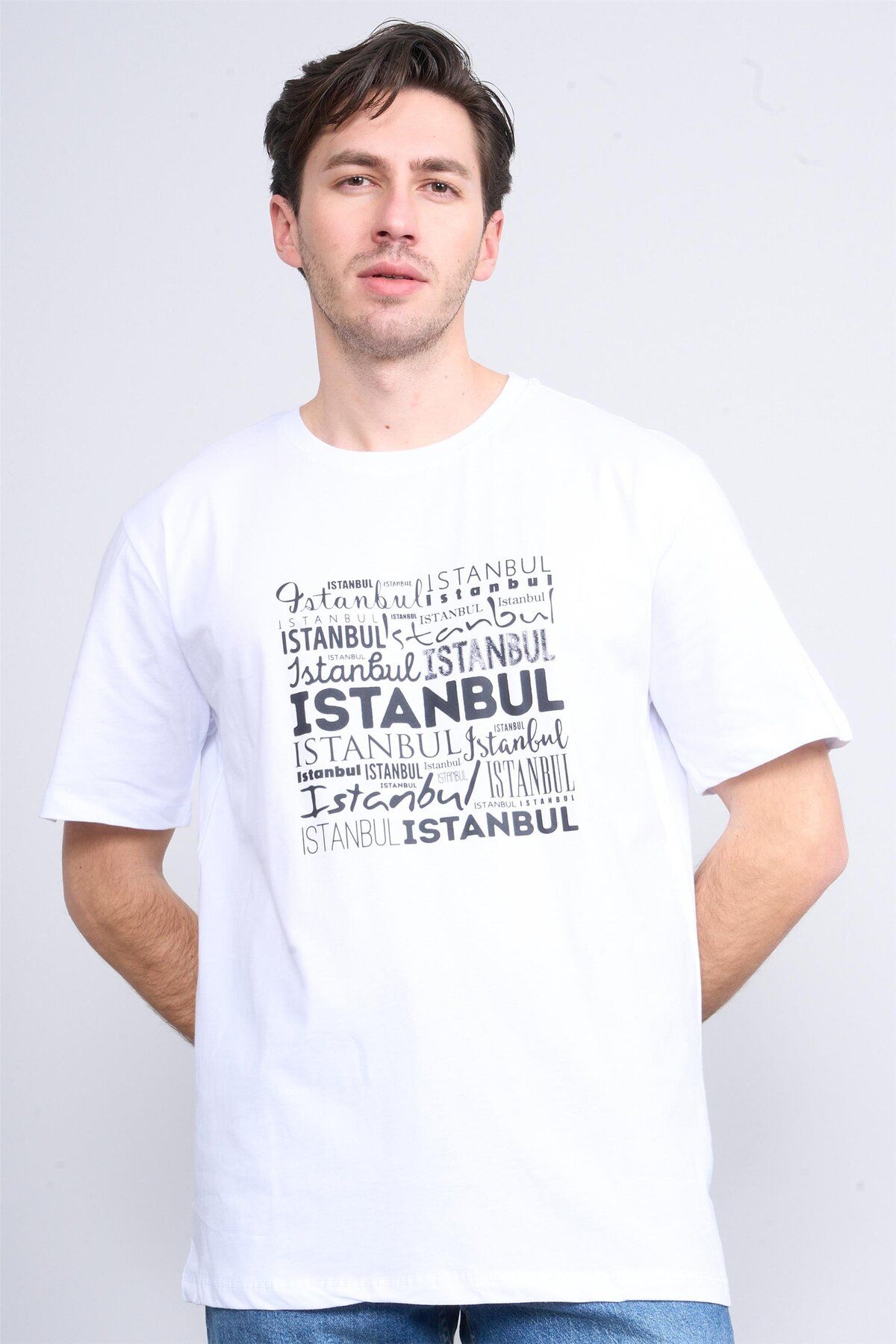 Mentality Çetinkaya Mentality 3400 Erkek Bisiklet Yaka Regular Baskılı T-Shirt Beyaz