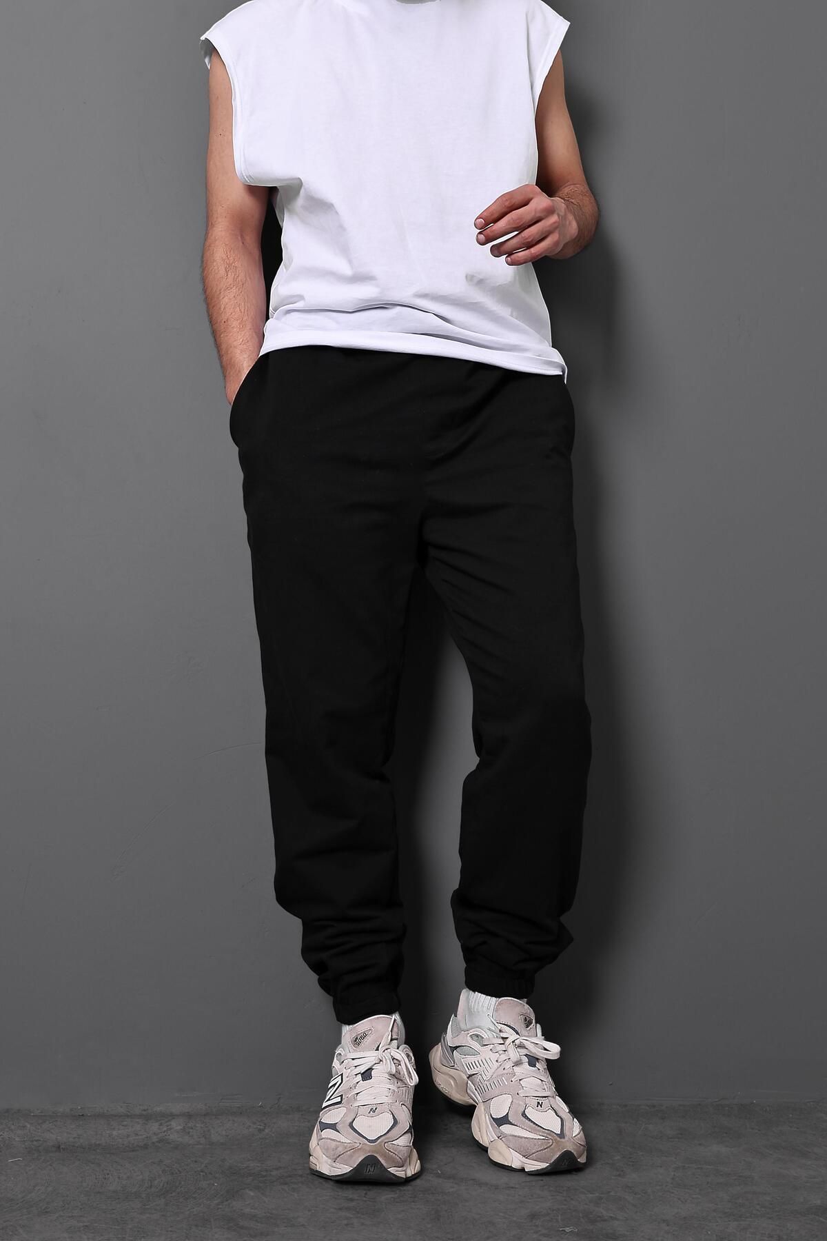 Slatra Erkek Siyah Basic 2 İplik Jogger Eşofman