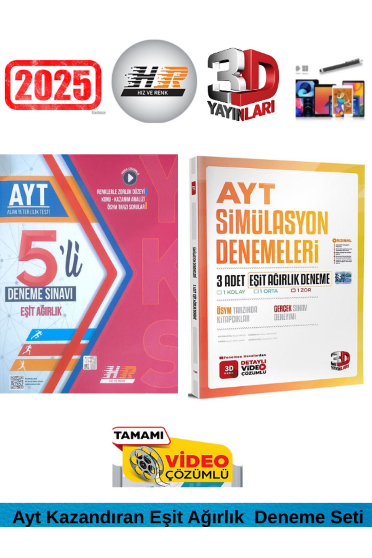 Hız ve Renk Yayınları Ayt Eşit Ağırlık 5 Deneme+3D Simulasyon Ayt Eşit Ağırlık 3 Deneme Seti+Android Kalem