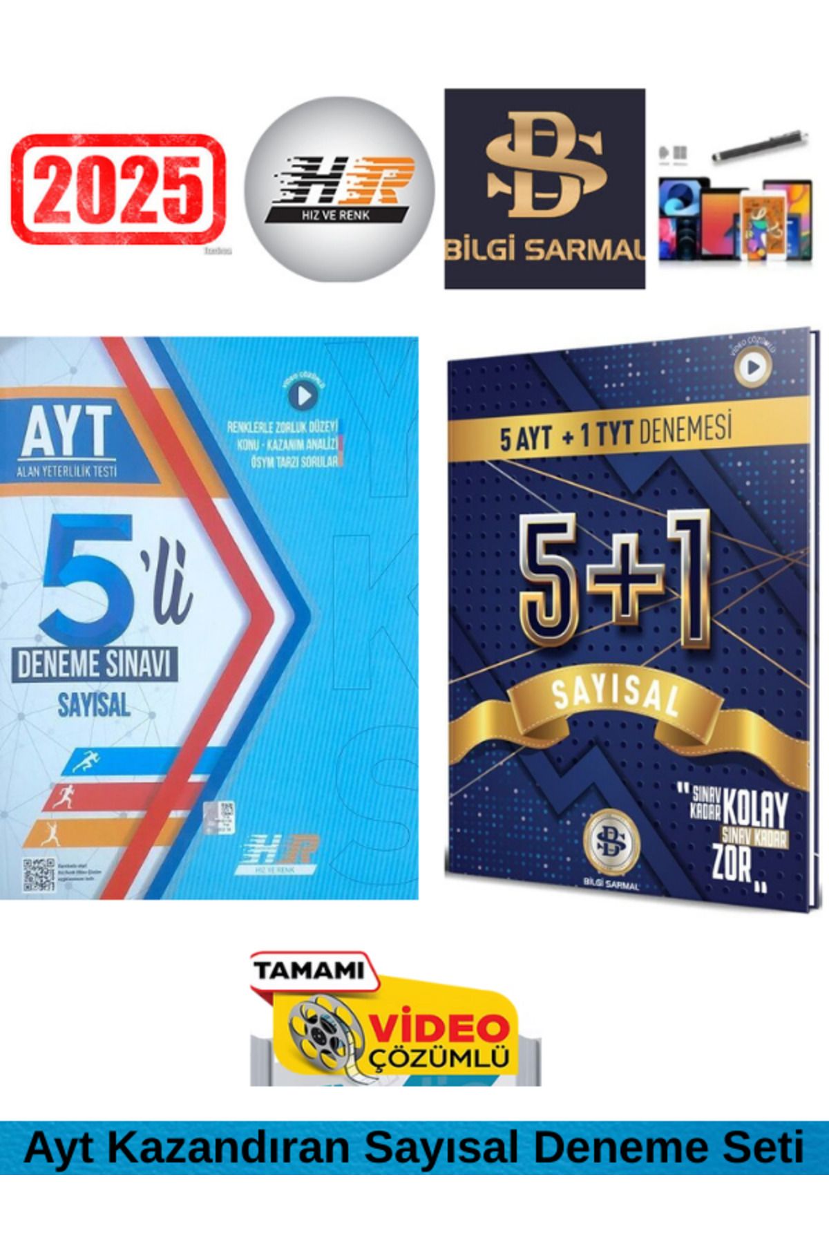 Hız ve Renk Yayınları Ayt Sayısal Video Çözümlü 5 Deneme+Bilgi Sarmal AYT 5+1 Sayısal Deneme Seti+Android Kalem