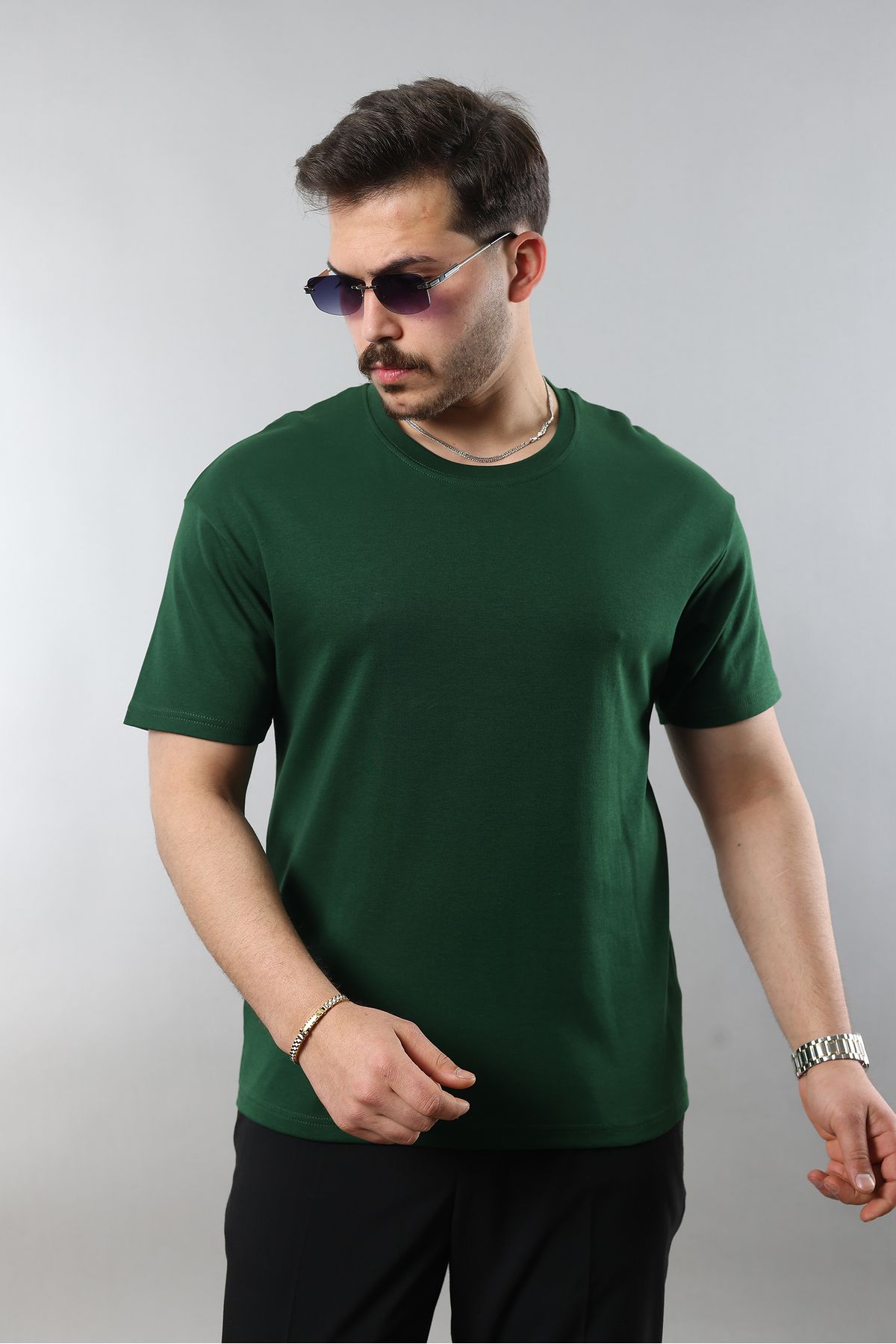 STOCX Oversize Geniş Kalıp Bisiklet Yaka Basic Düz Kısa Kollu Tişört