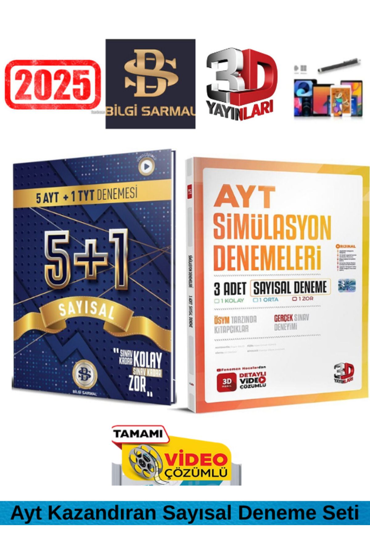Bilgi Sarmal Yayınları 5+1 Ayt Sayısal Denemesi+3D Simulasyon Ayt 3 Adet Sayısal Deneme Seti+Android Kalem