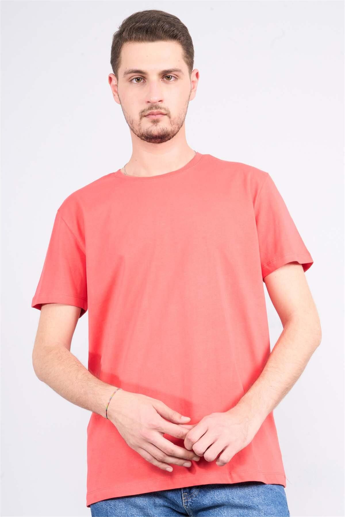 Mentality Çetinkaya Mentality 2772B Bisiklet Yaka Süprem Slim Fit Nar Çiçeği T-shirt