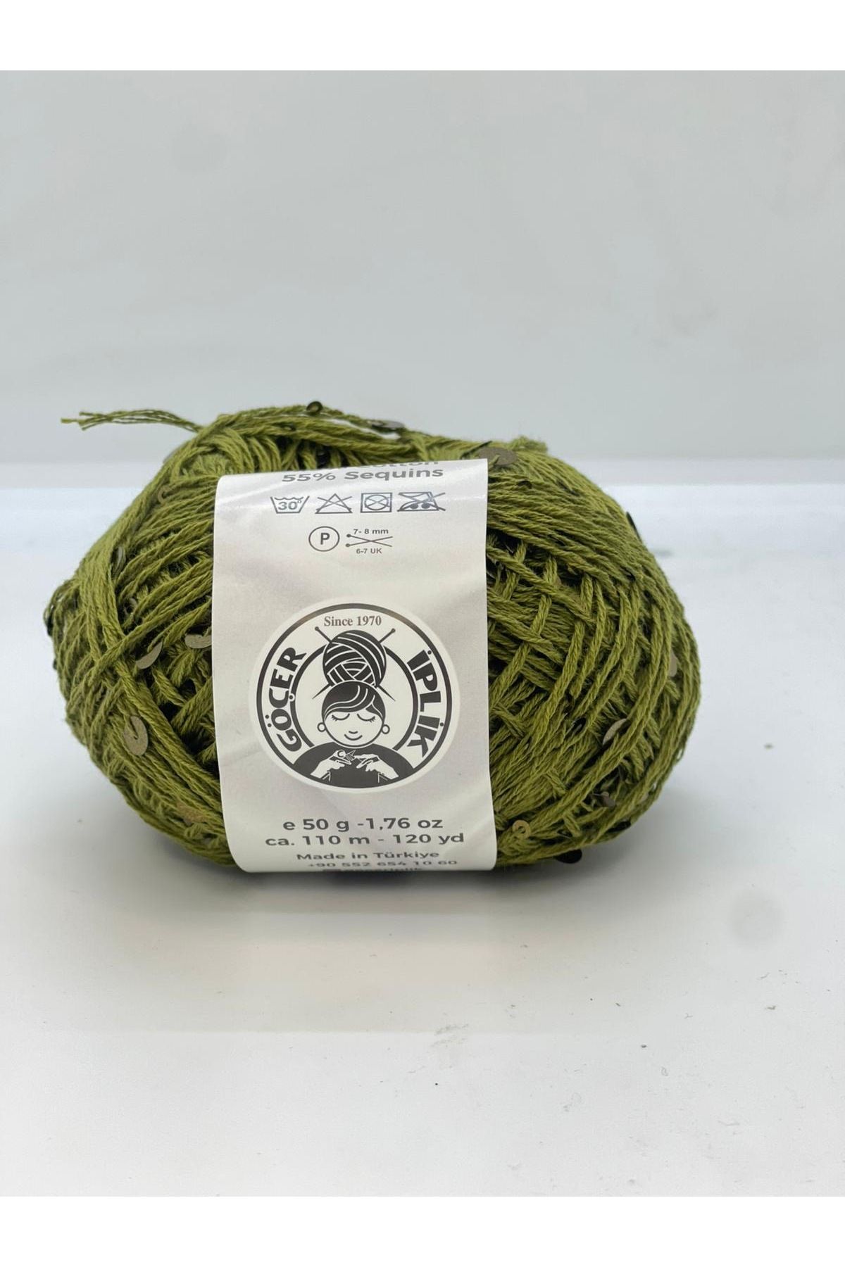 göçer-100% Cotton Color Khaki 3 + 6 Khaki Puds with Sequins 50 g 2