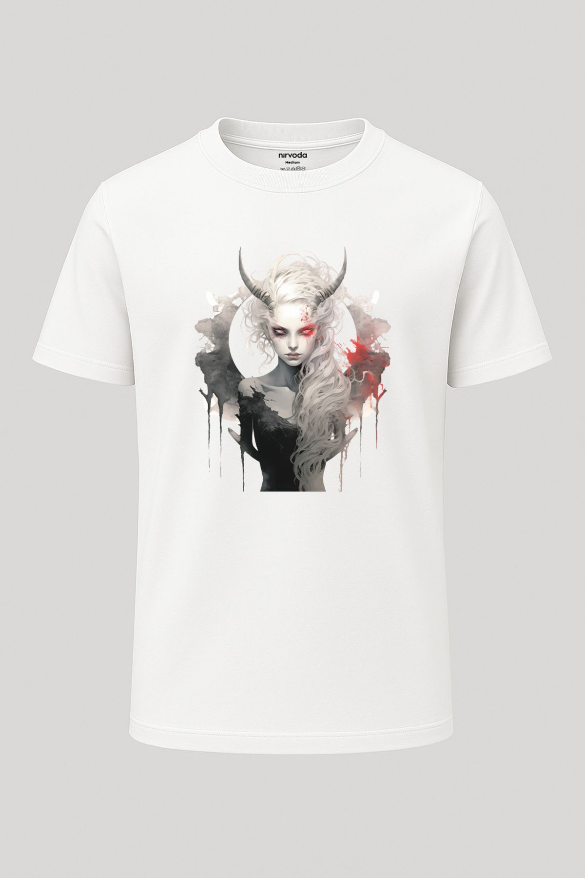 nirvoda Unisex Melek Şeytan Baskılı Tişört - Uzun T-shirt