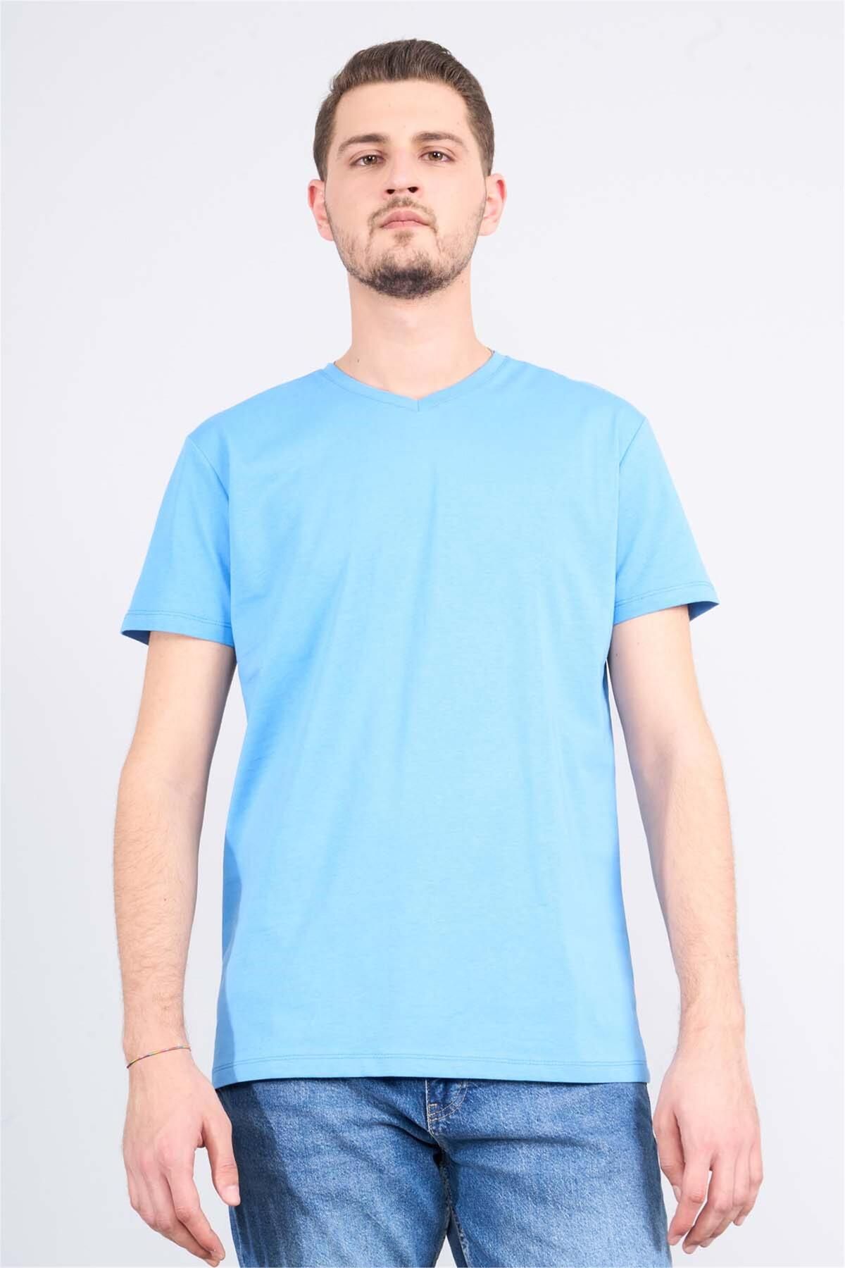 Mentality Çetinkaya Mentality 2772V -I V Yaka Basic T-Shirt Koyu Mavi