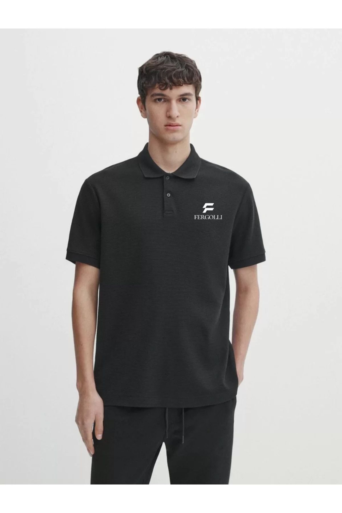 FantaziAtölyesi Yakası Düğmeli Yakalı Pike Baskılı T-Shirt - Beyaz