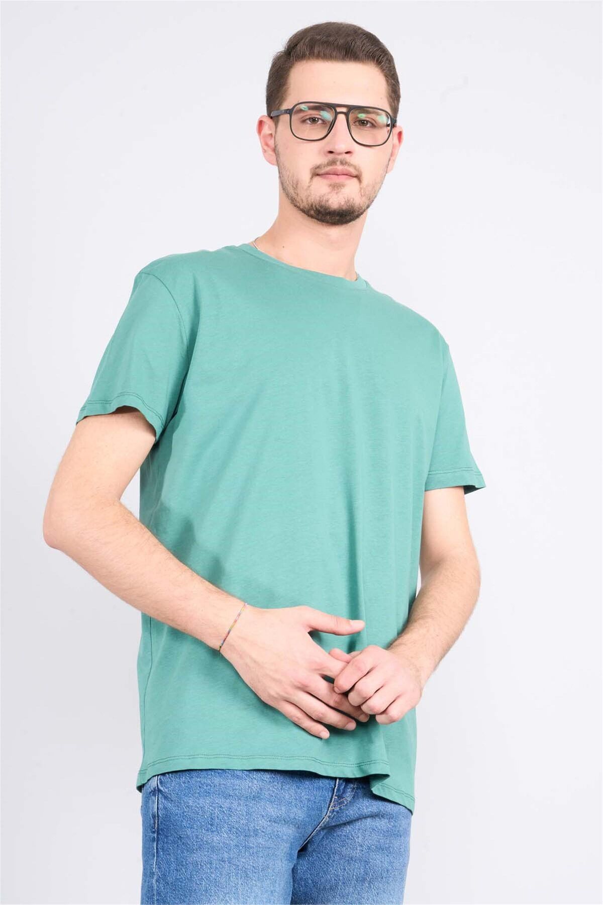 Mentality Çetinkaya Mentality 2772B Bisiklet Yaka Süprem Slim Fit Mavi-Yeşil T-shirt
