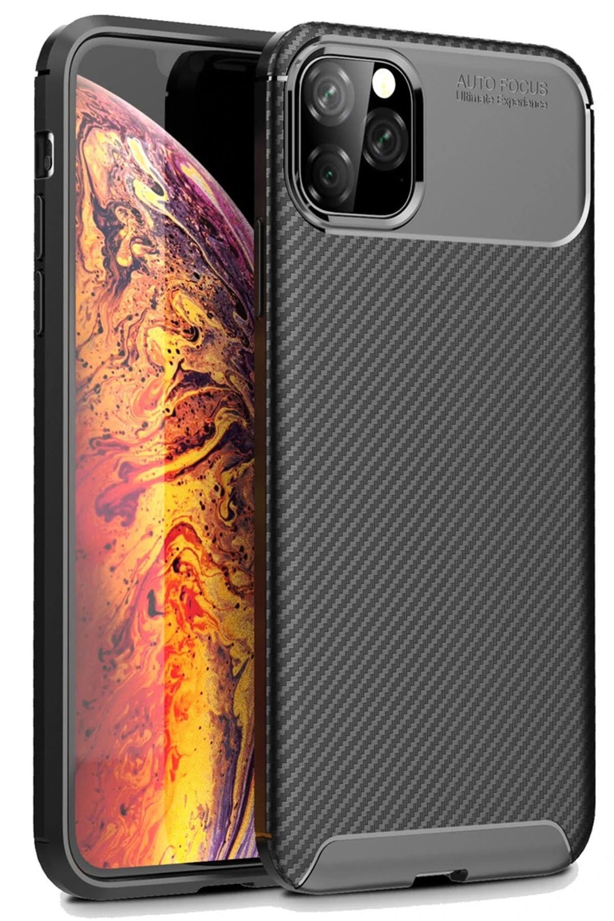 NewFace iPhone 11 Pro Kılıf Auto Focus Karbon Kapak - Siyah YKTSN