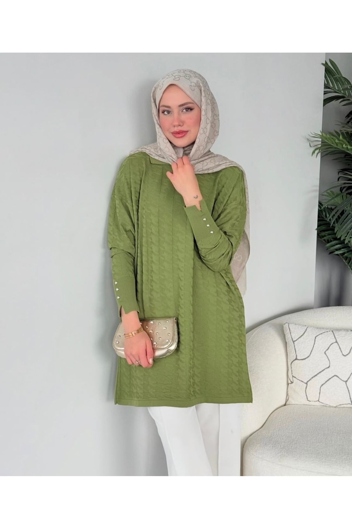 Kağanbutik Merserize Kaz Ayagı Model Tunik