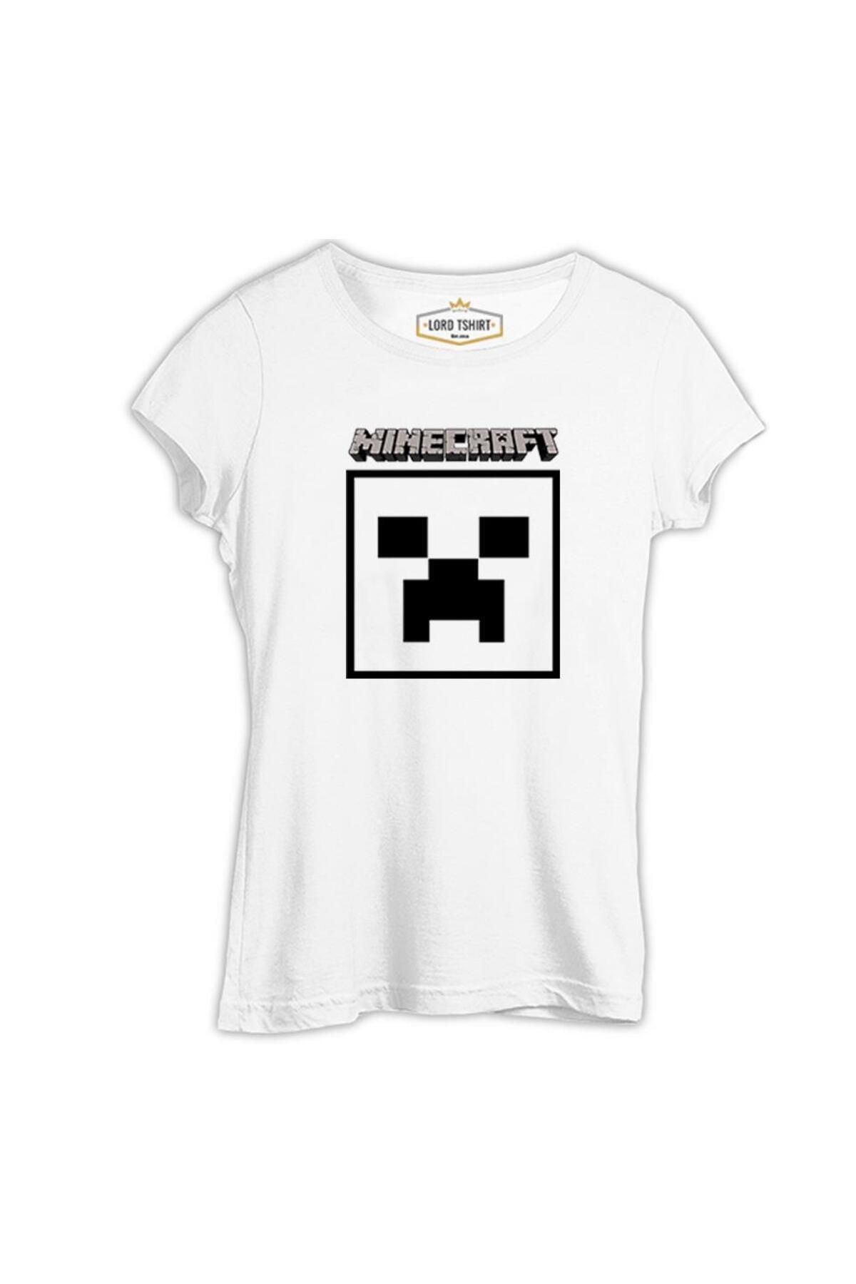 Lord T-Shirt Minecraft - Creeper Stencil Beyaz Kadın Tshirt