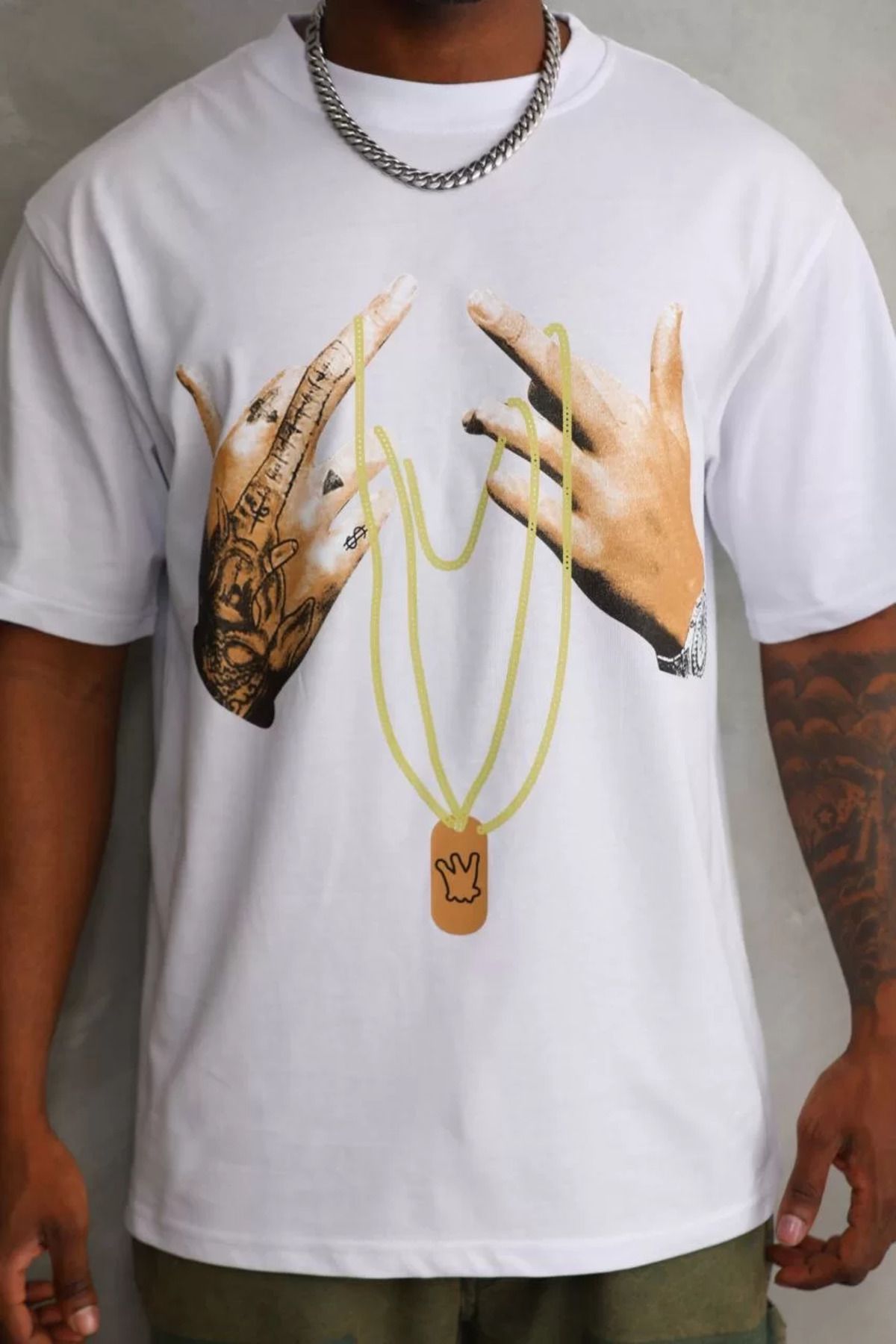 FantaziAtölyesi Unisex Baskılı Oversize T-Shirt - Beyaz