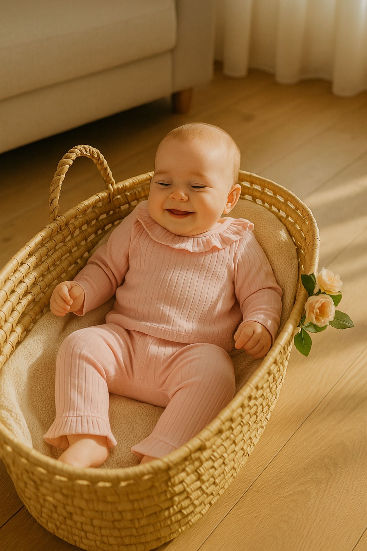 TRENDİMİZBİR Kız Bebek Fırfırlı 2'li Takım Ribanalı Üst ve Paçalı Alt Seti – Pembe