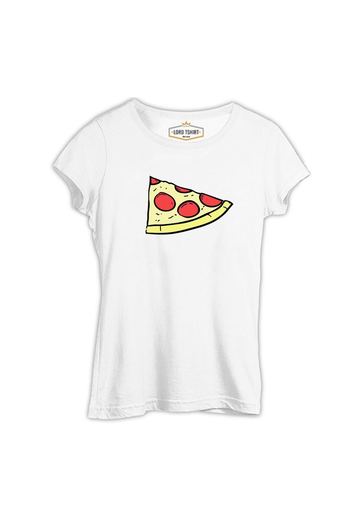 Lord T-Shirt Dilim Pizza Beyaz Kadın Tshirt