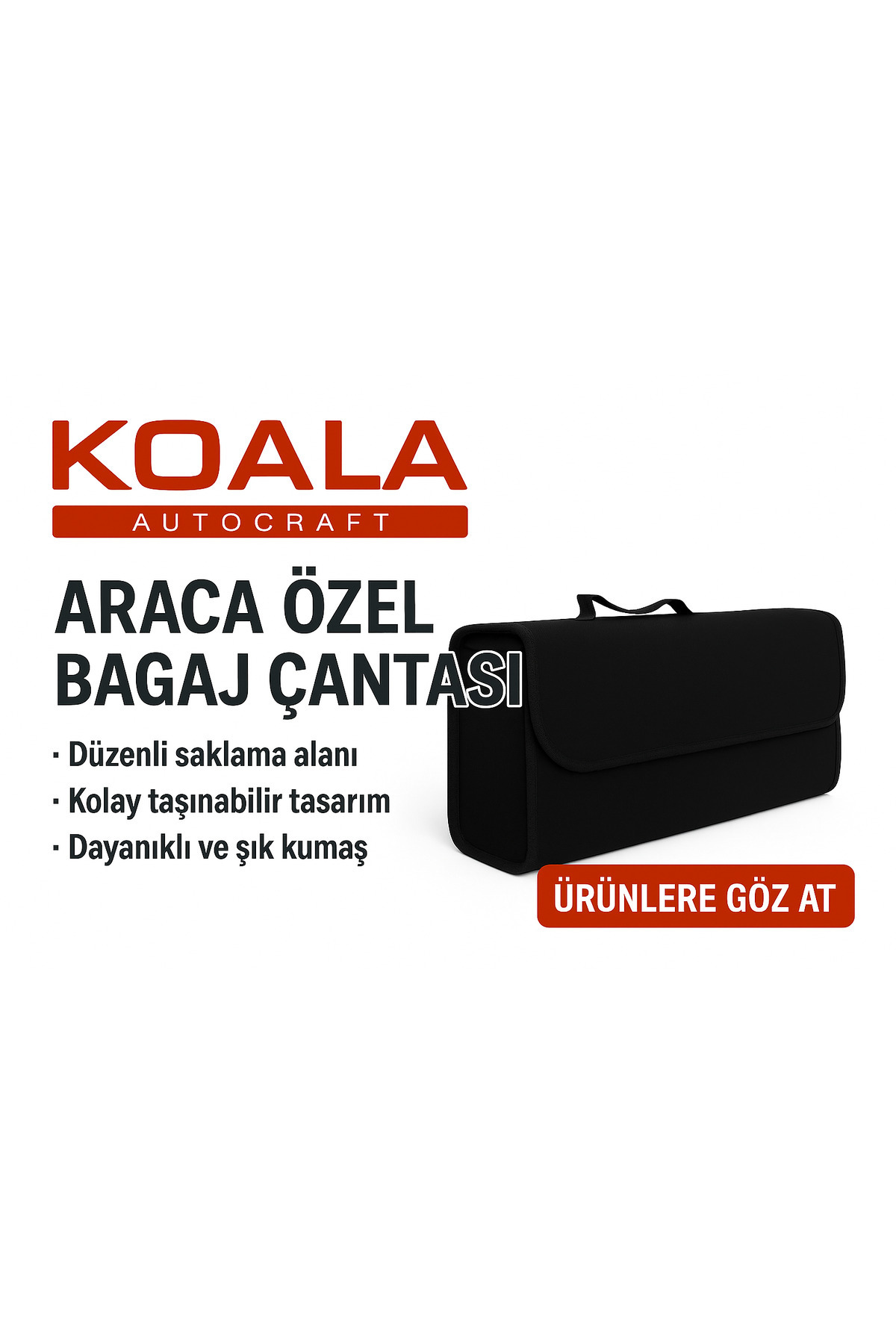 KoalaOtoTekstil Araç Bagaj Düzenleyici Çok Amaçlı Organizer Çanta