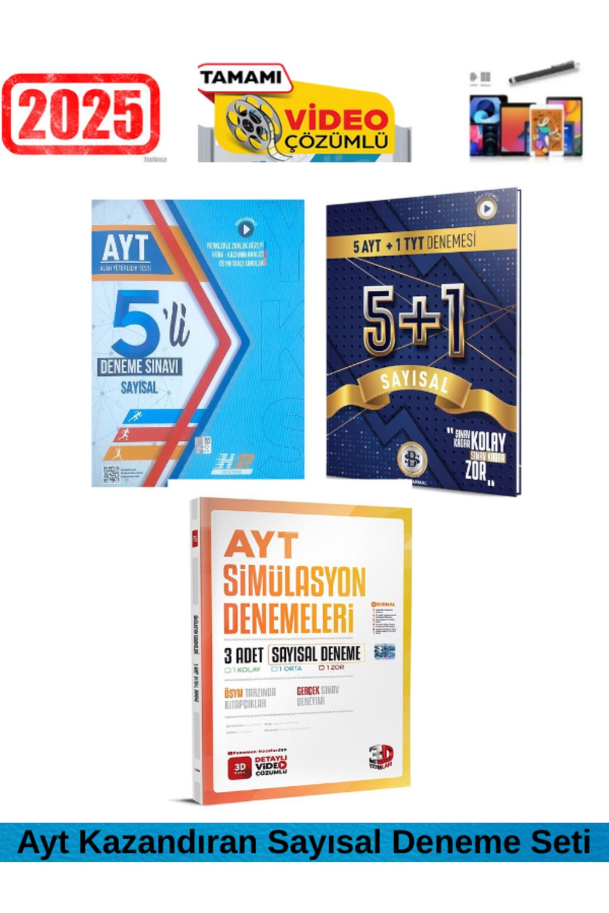 Hız ve Renk Yayınları Ayt Sayısal 5 Deneme+Bilgi Sarmal Ayt 5+1 Sayısal Deneme+3D Simulasyon Ayt Sayısal 3 Deneme+Kalem