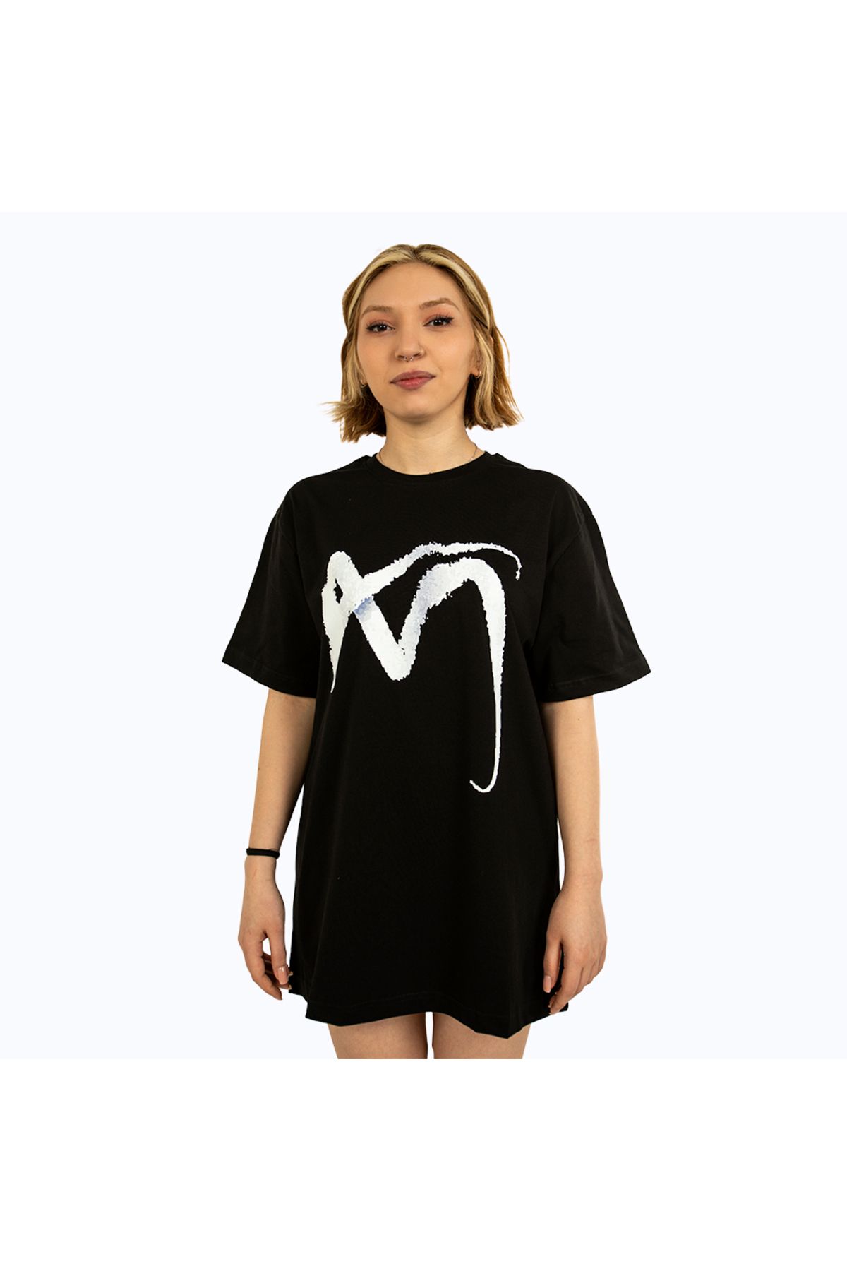 latal Siyah Renk Bisiklet Yaka %100 Cotton T-shirt
