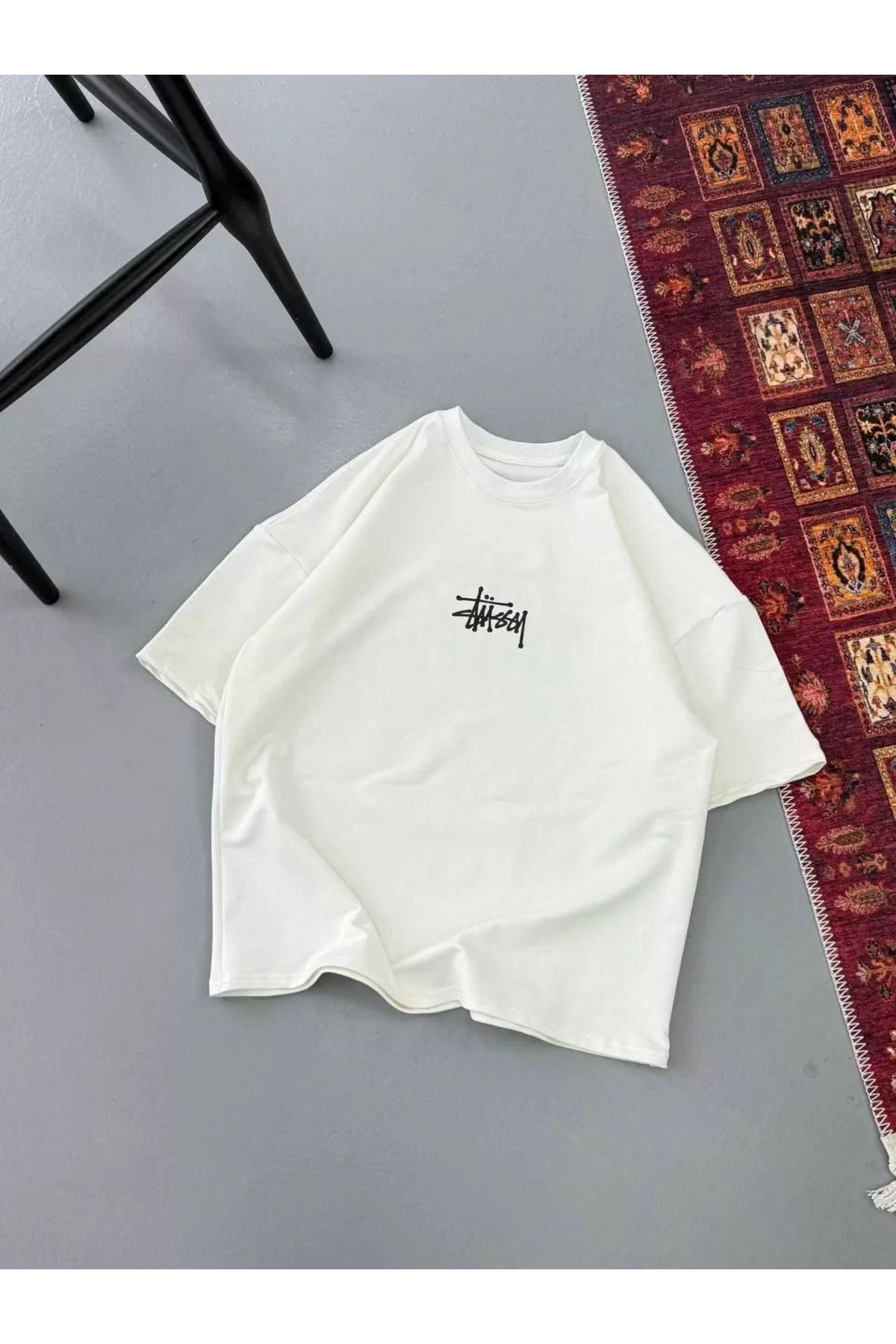 FantaziAtölyesi Erkek Baskılı Oversize T-shirt - Beyaz