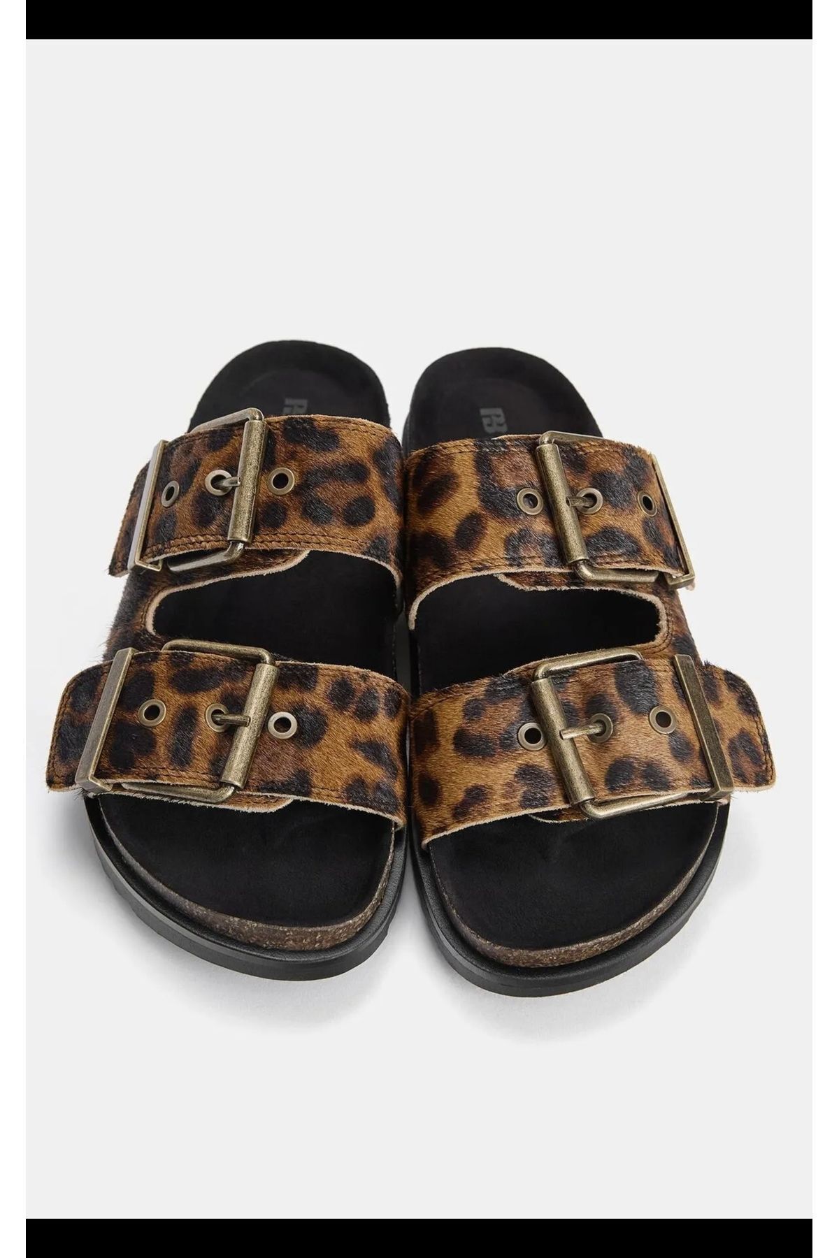 Butik ALLBUCKS PULL and BEAR LEOPAR KAPLAN DESEN GERÇEK DERİ TERLİK SANDALET ABPNB1000