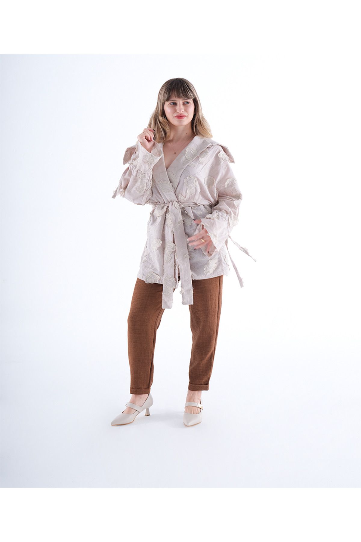 MODA Sofia Keten Duble Paça Pantolon