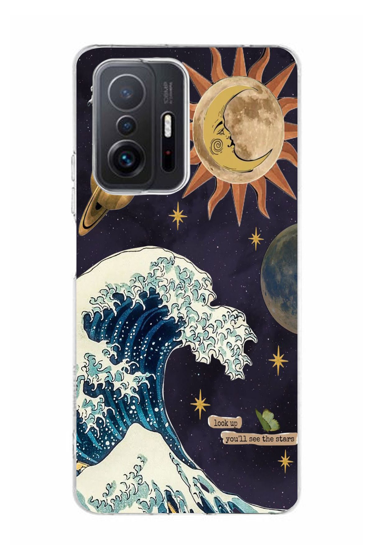 moonset Xiaomi Mi 11T / Mi 11T Pro Uyumlu Dalga ve Güneş Tasarımlı Baskılı Şeffaf Telefon Kılıfı