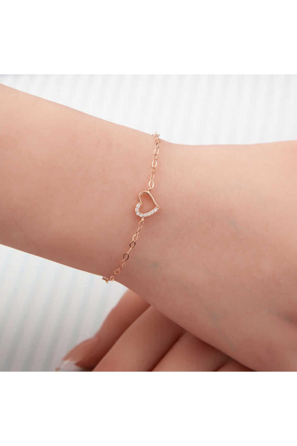 STİLLOVE Gümüş Rose Kalp Kadın Bileklik
