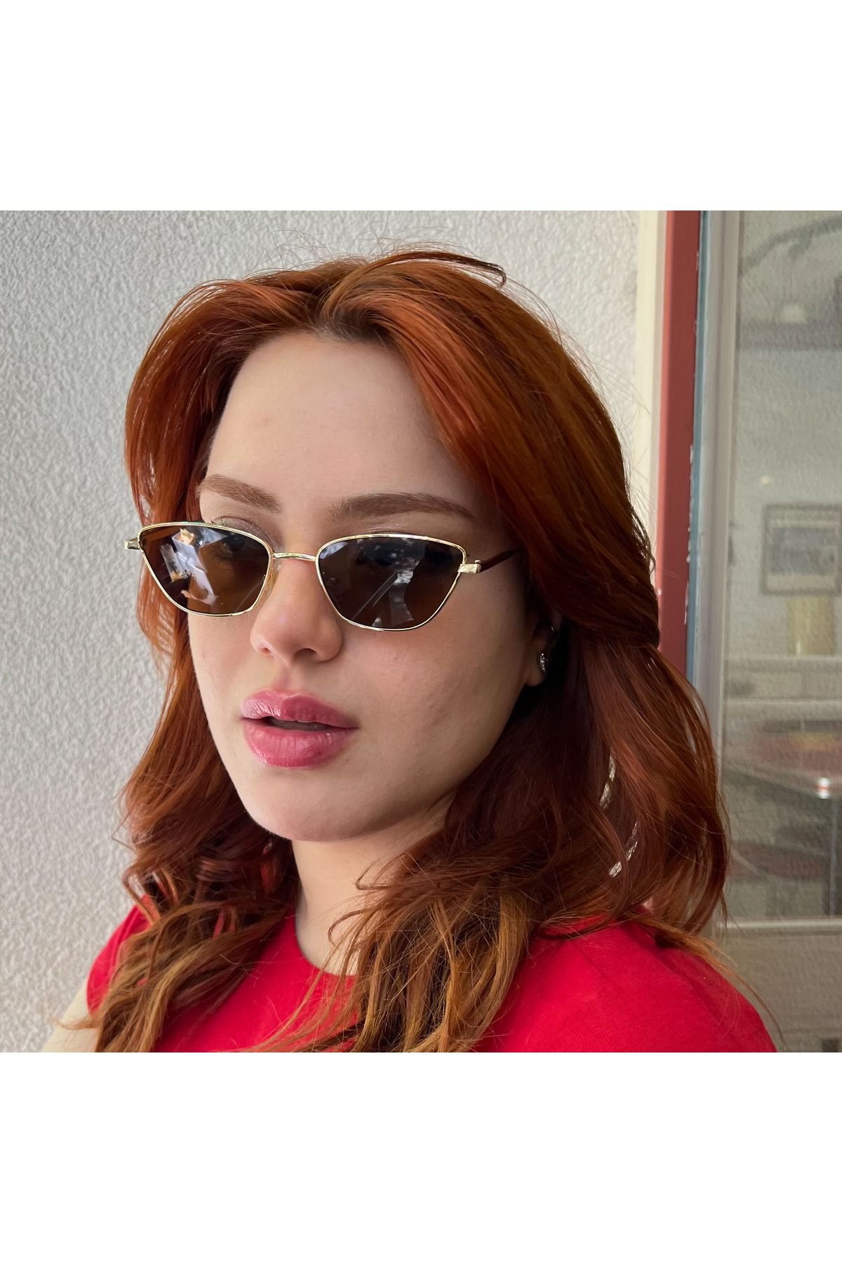NOYZZ Glass Cat Eye İnce Metal Kahverengi Gold Kadın Güneş Gözlüğü