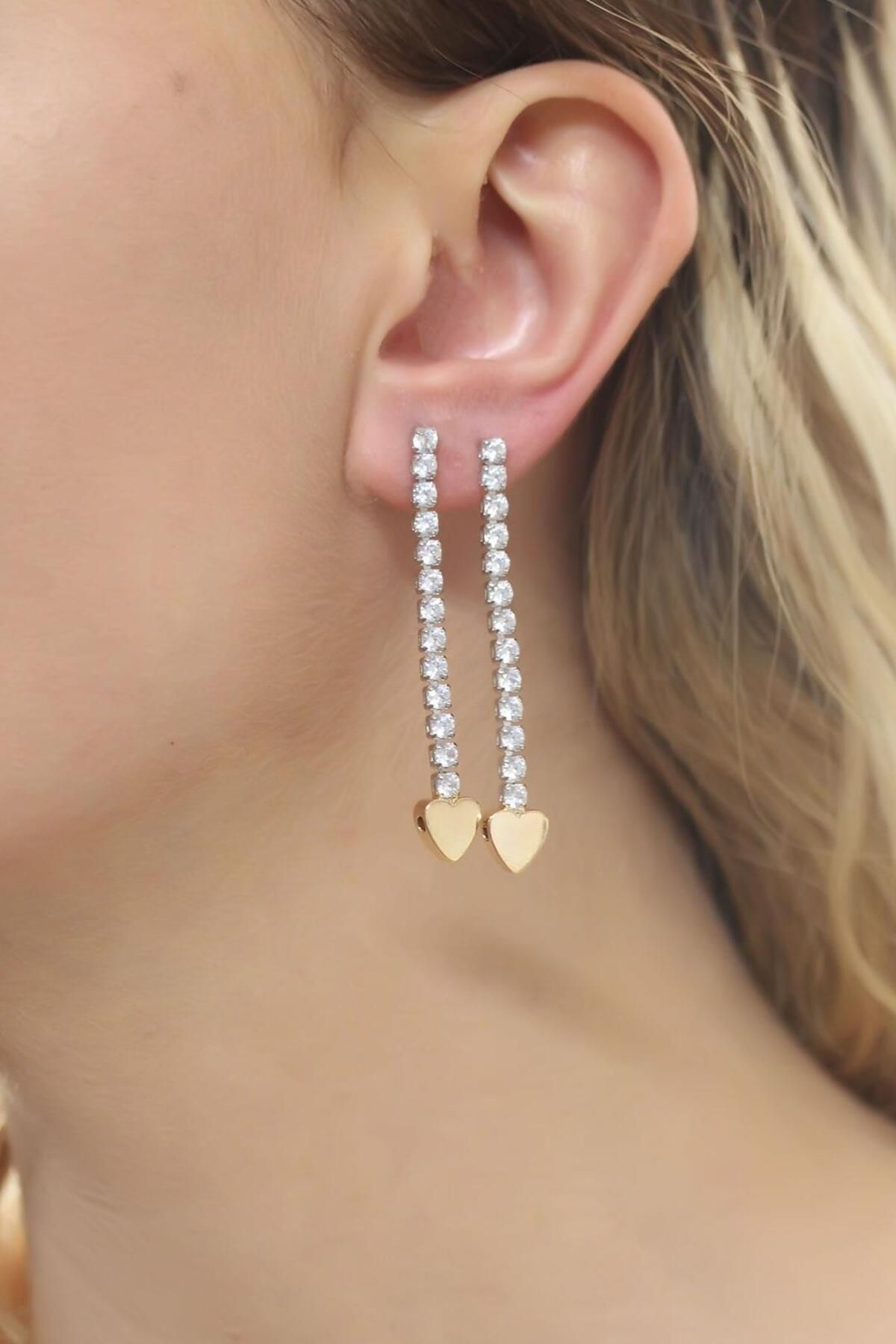 FASHIONLINE Gold Minimal Kalp Detaylı Su Yolu Tasarımlı Çift Küpe