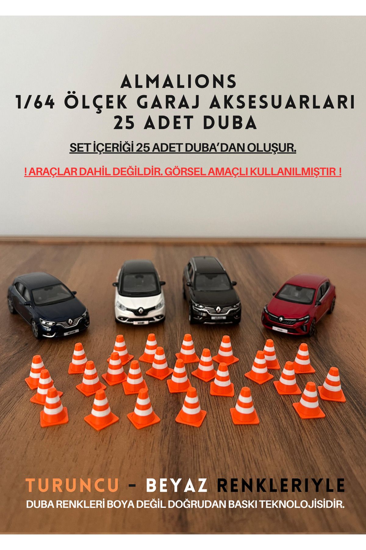 almalions 1/64 Ölçek Diaroma Trafik Garaj Aksesuarları Dubalar Turuncu & Beyaz