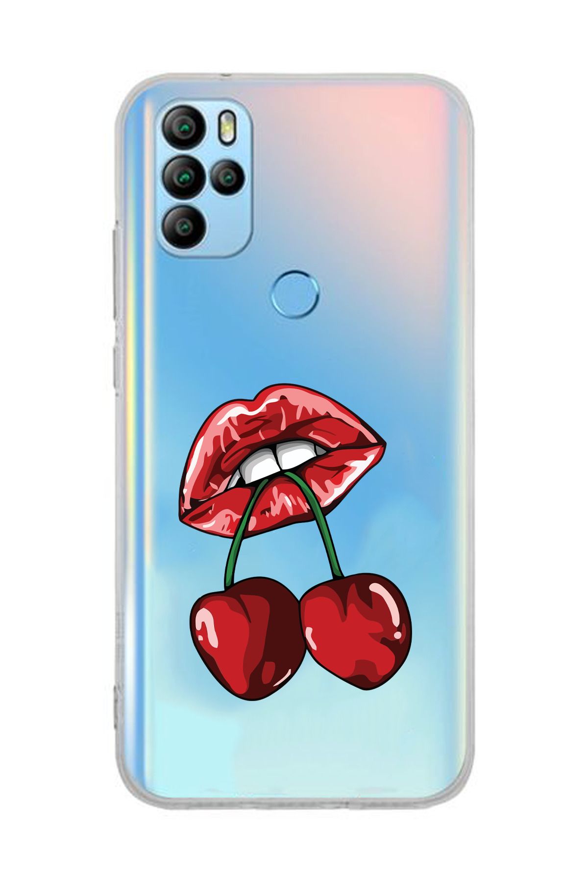 moonset Omix X300/X500 Uyumlu Dudak ve Kiraz Tasarımlı Baskılı Şeffaf Telefon Kılıfı