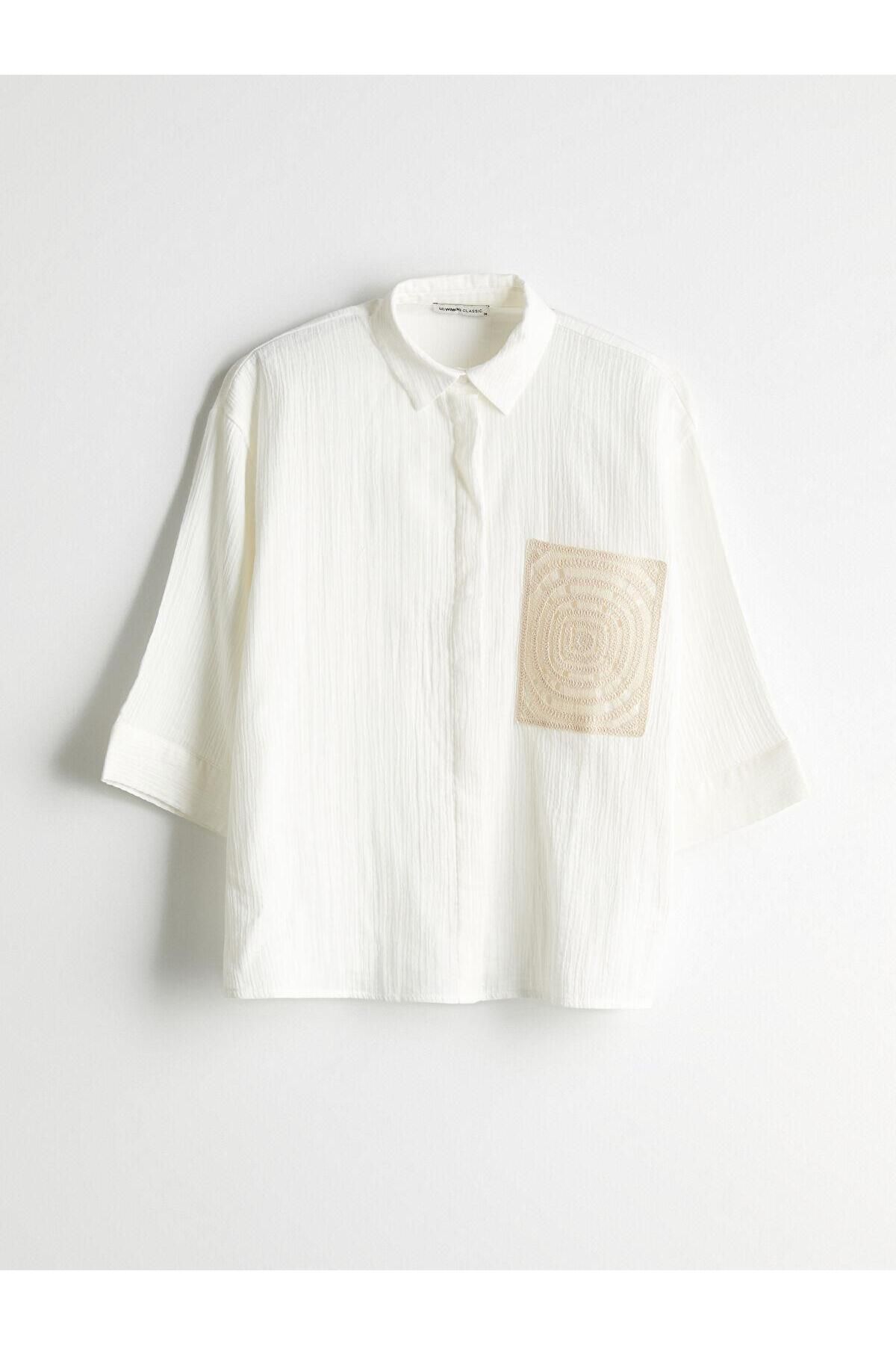 LC Waikiki LCWAIKIKI Classic Nakışlı Oversize Kadın Gömlek (S5)