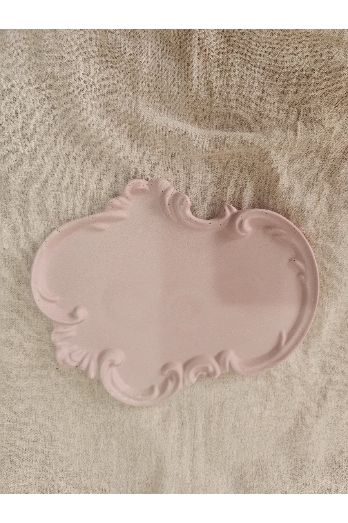 GİTTİGİTTİ Taş Tozu El Yapımı Nişanlık Sunumluk ve Mumluk Tepsi – Şık Dekoratif Tasarım (30x23 cm) Pembe