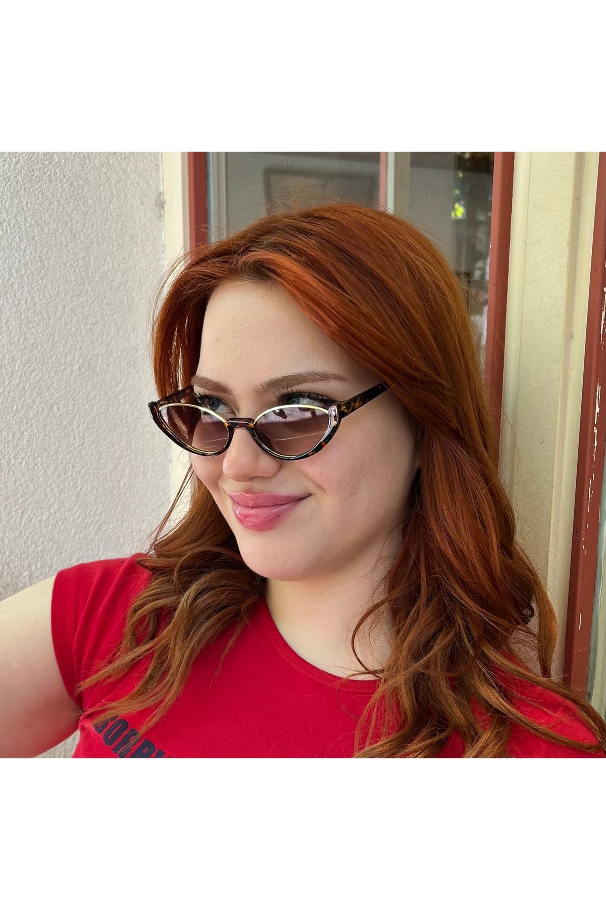 NOYZZ Ofra Cat Eye Yarım Çerçeve Leopar Kadın Güneş Gözlüğü