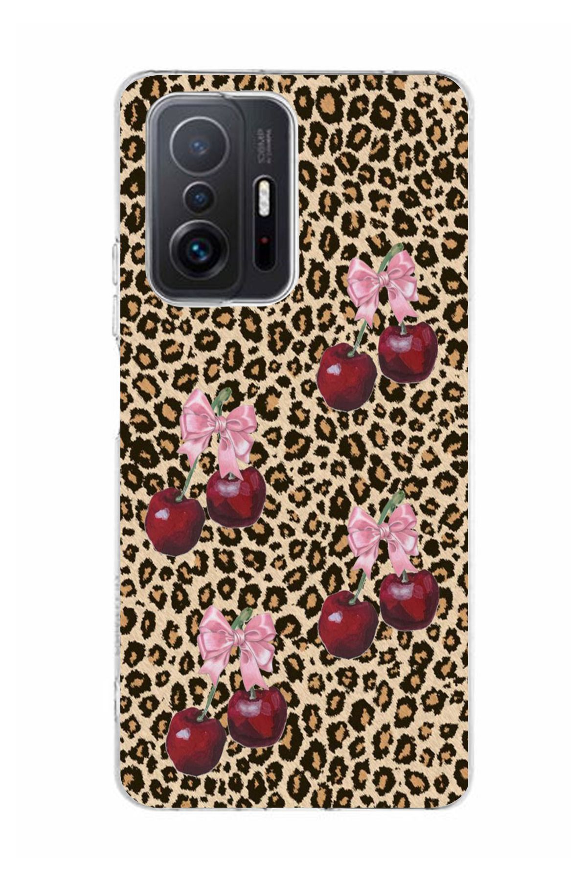 moonset Xiaomi Mi 11T / Mi 11T Pro Uyumlu Leopar ve Fiyonk Tasarımlı Baskılı Şeffaf Telefon Kılıfı