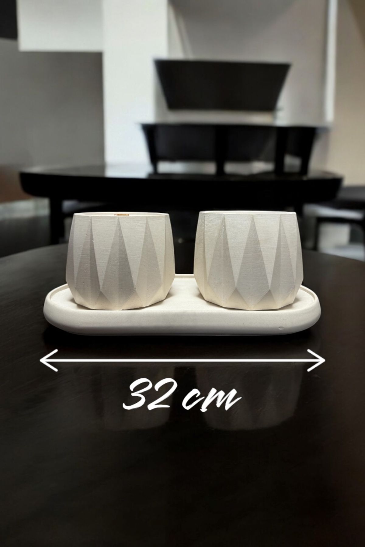 MILLIONS GÜÇLENDİRİLMİŞ MALZEMED EL YAPIMI BÜYÜK BOY MUMLUK VE SUNUMLUK 32cm AHŞAP FİTİLLİ