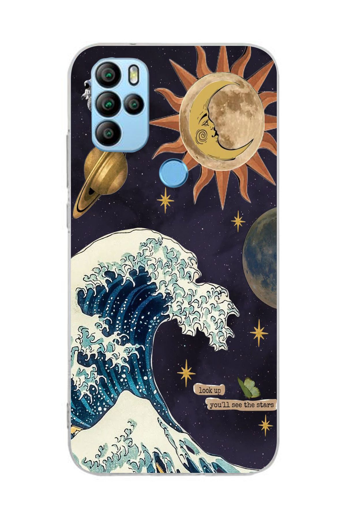 moonset Omix X300/X500 Uyumlu Dalga ve Güneş Tasarımlı Baskılı Şeffaf Telefon Kılıfı