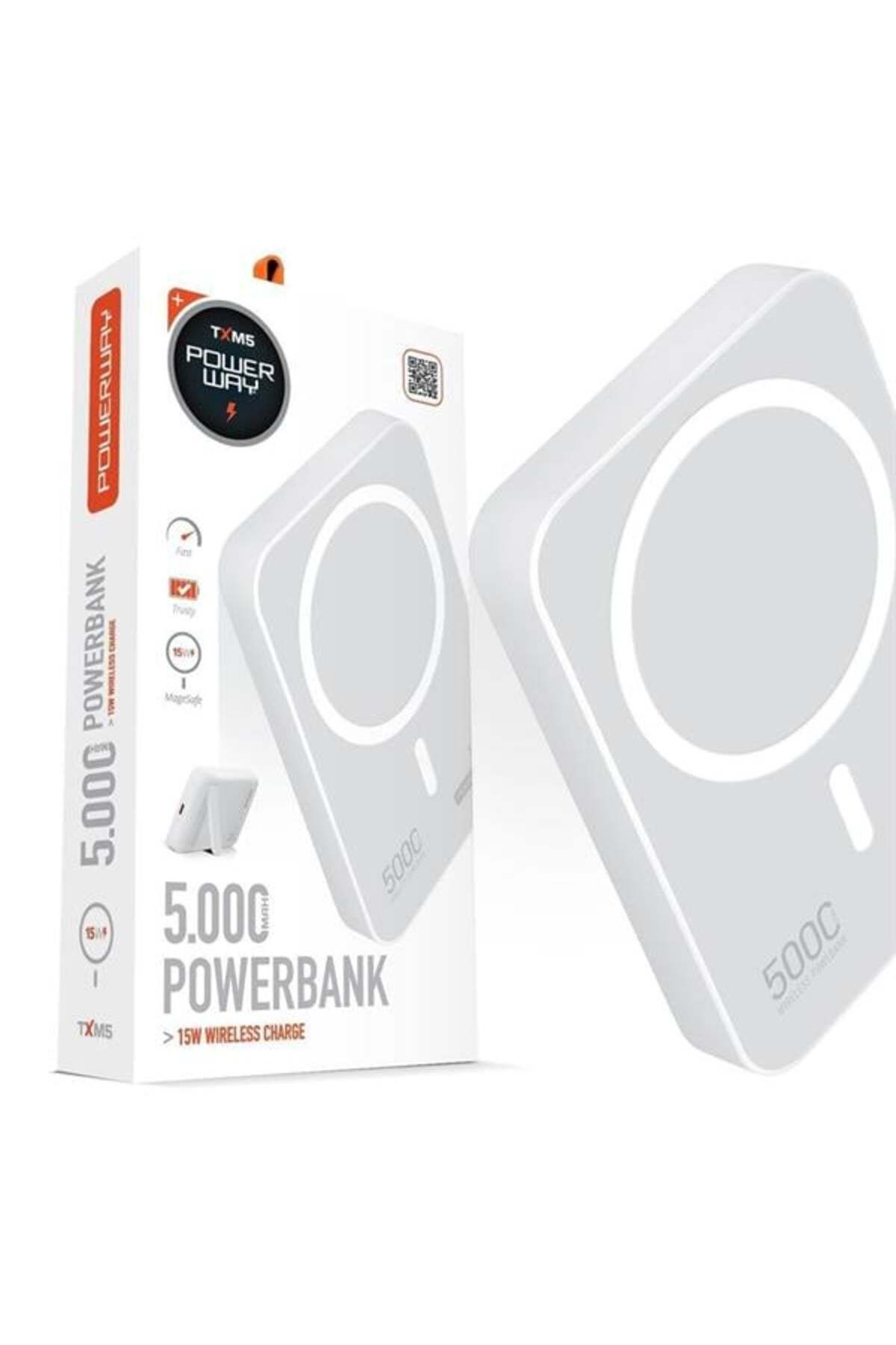 NETWORK ART Powerway 5.000Mah Pd15W Magsafe Kablosuz Wireless Taşınabilir Şarj Cihazı Beyaz Powerbank Txm5