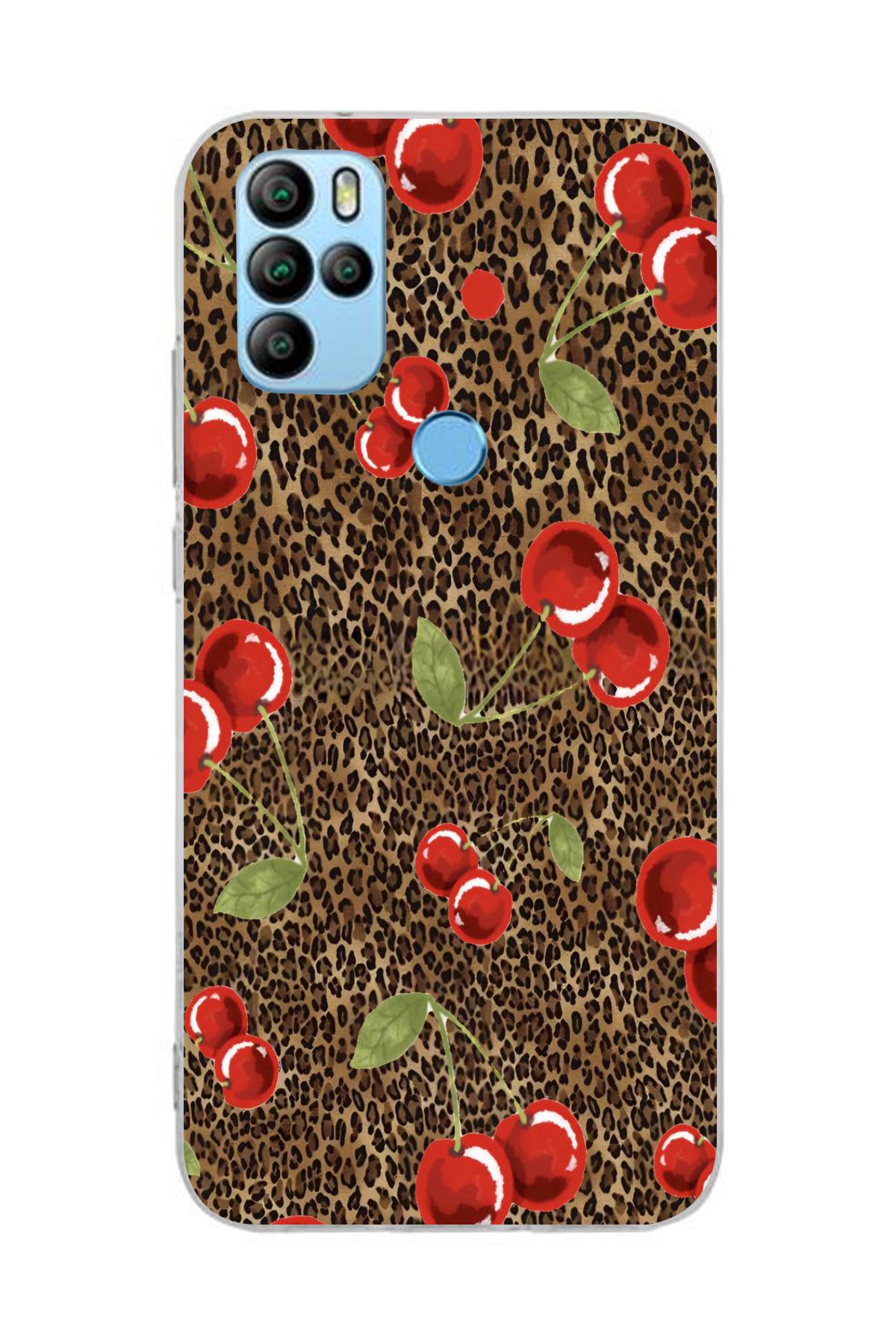moonset General Mobile GM 21 Pro Uyumlu Leopar ve Kiraz Tasarımlı Baskılı Şeffaf Telefon Kılıfı