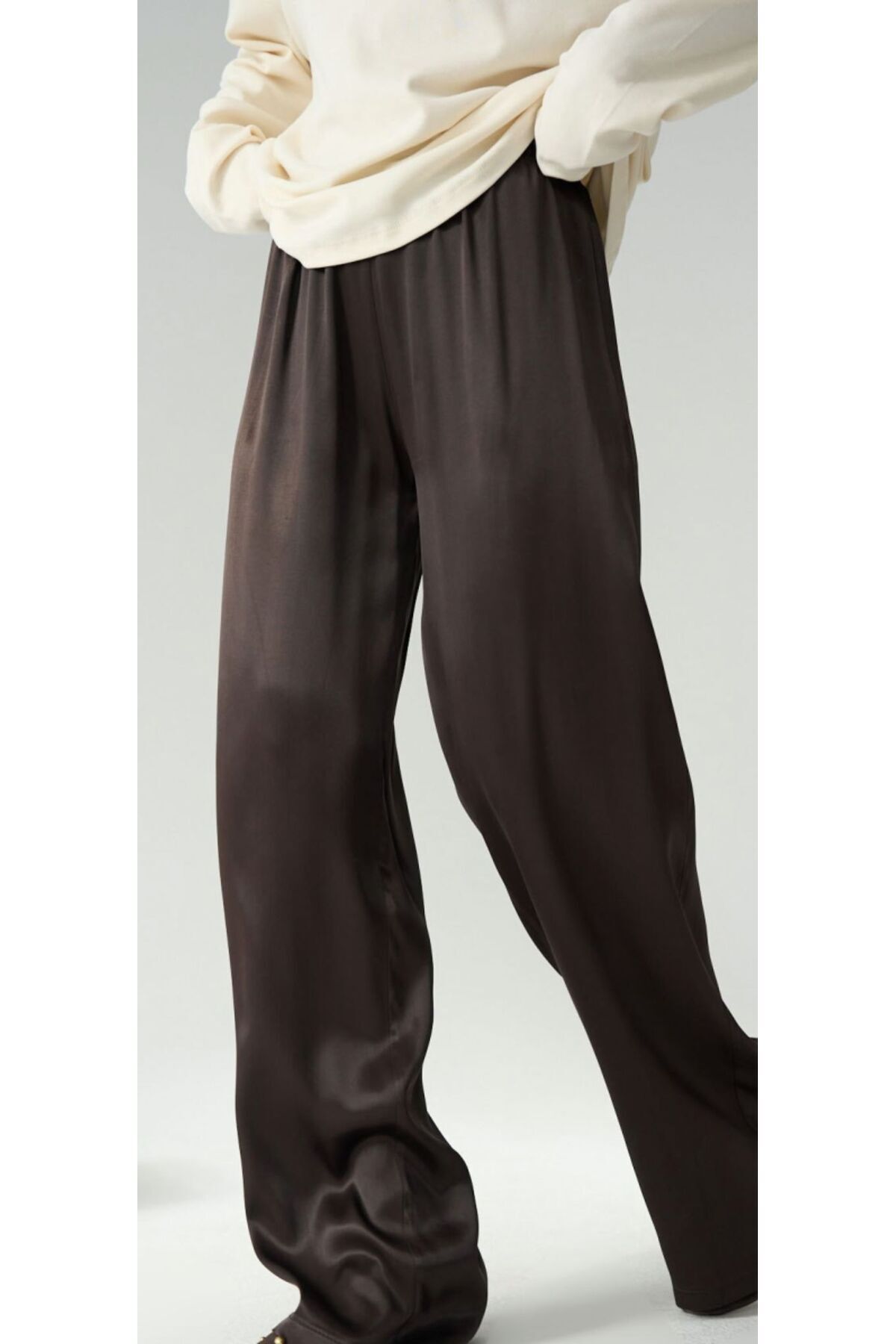 Qu Style SATEN PANTOLON ACI KAHVE